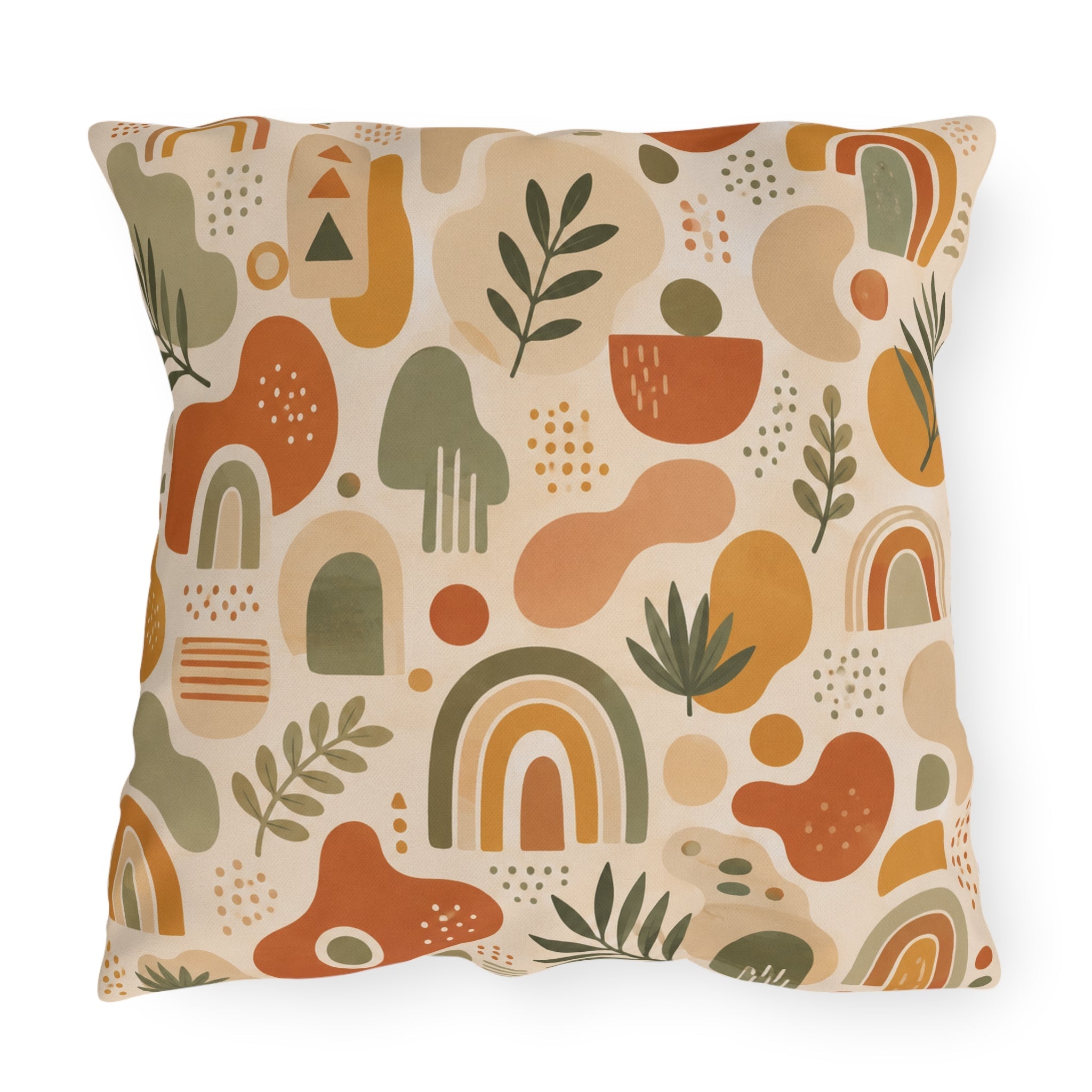 Abstract Mid-Century Shapes Outdoor Throw Pillow – Retro Modern Accent Cushion