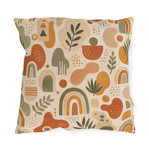 Abstract Mid-Century Shapes Outdoor Throw Pillow – Retro Modern Accent Cushion