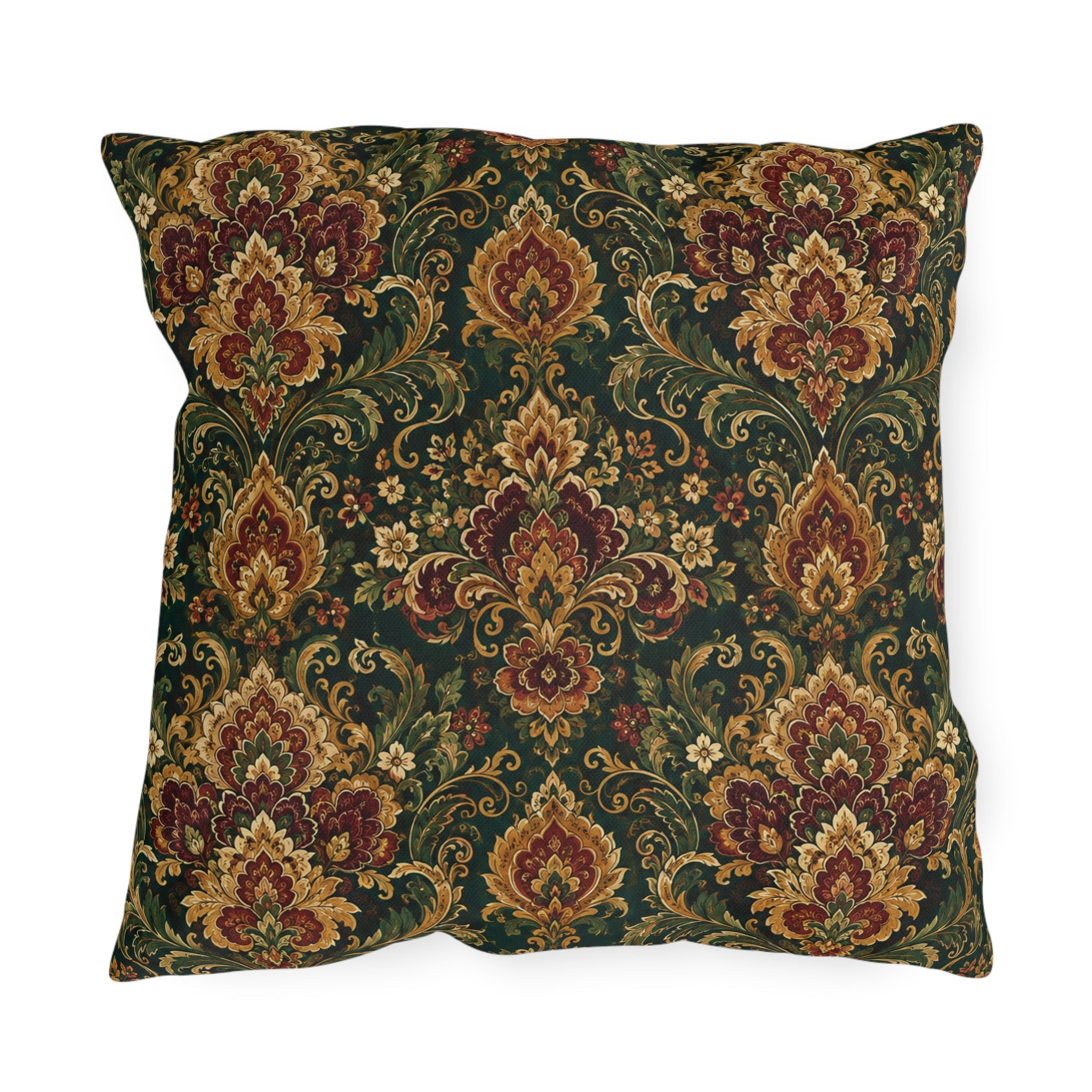 Jewel Tone Damask Outdoor Throw Pillow – Bohemian Eclectic Accent