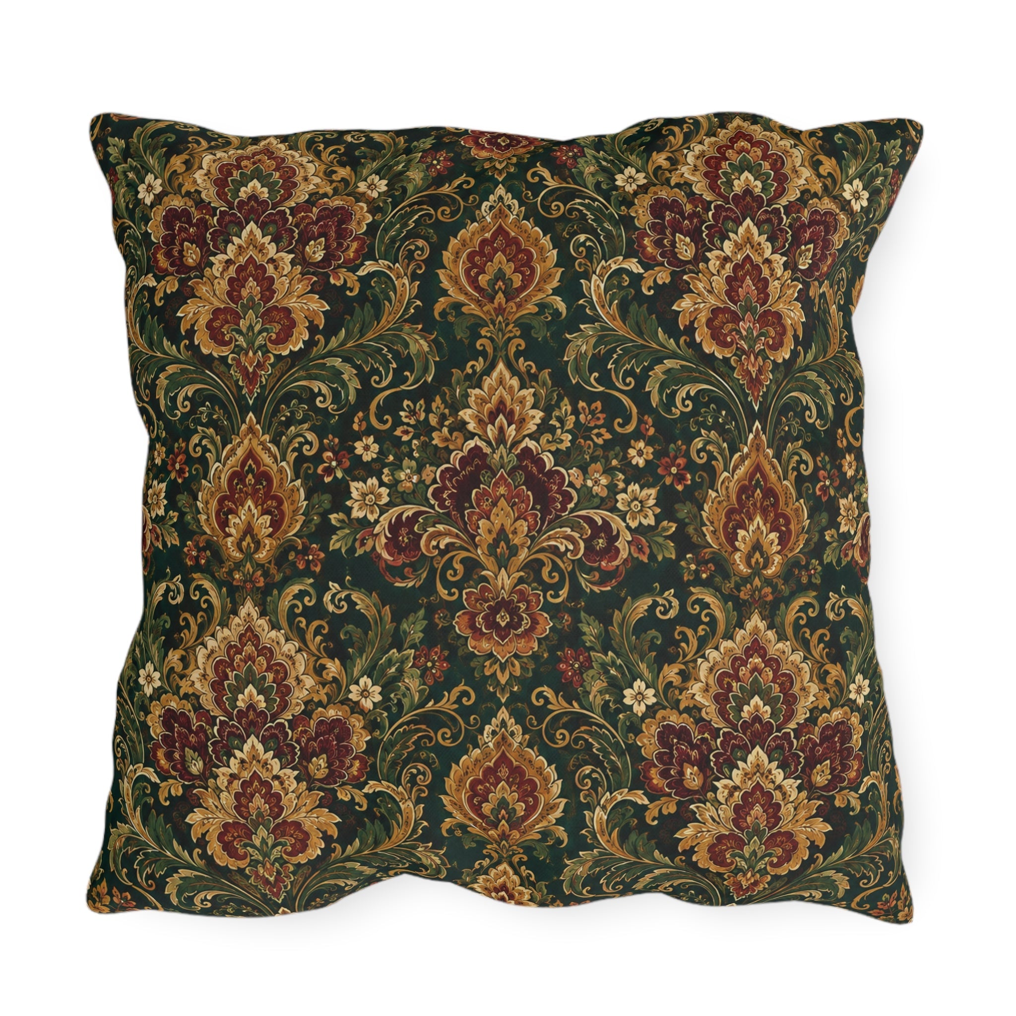 Jewel Tone Damask Outdoor Throw Pillow – Bohemian Eclectic Accent