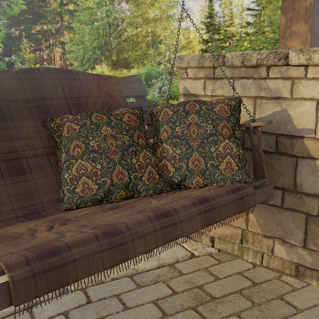 Jewel Tone Damask Outdoor Throw Pillow – Bohemian Eclectic Accent