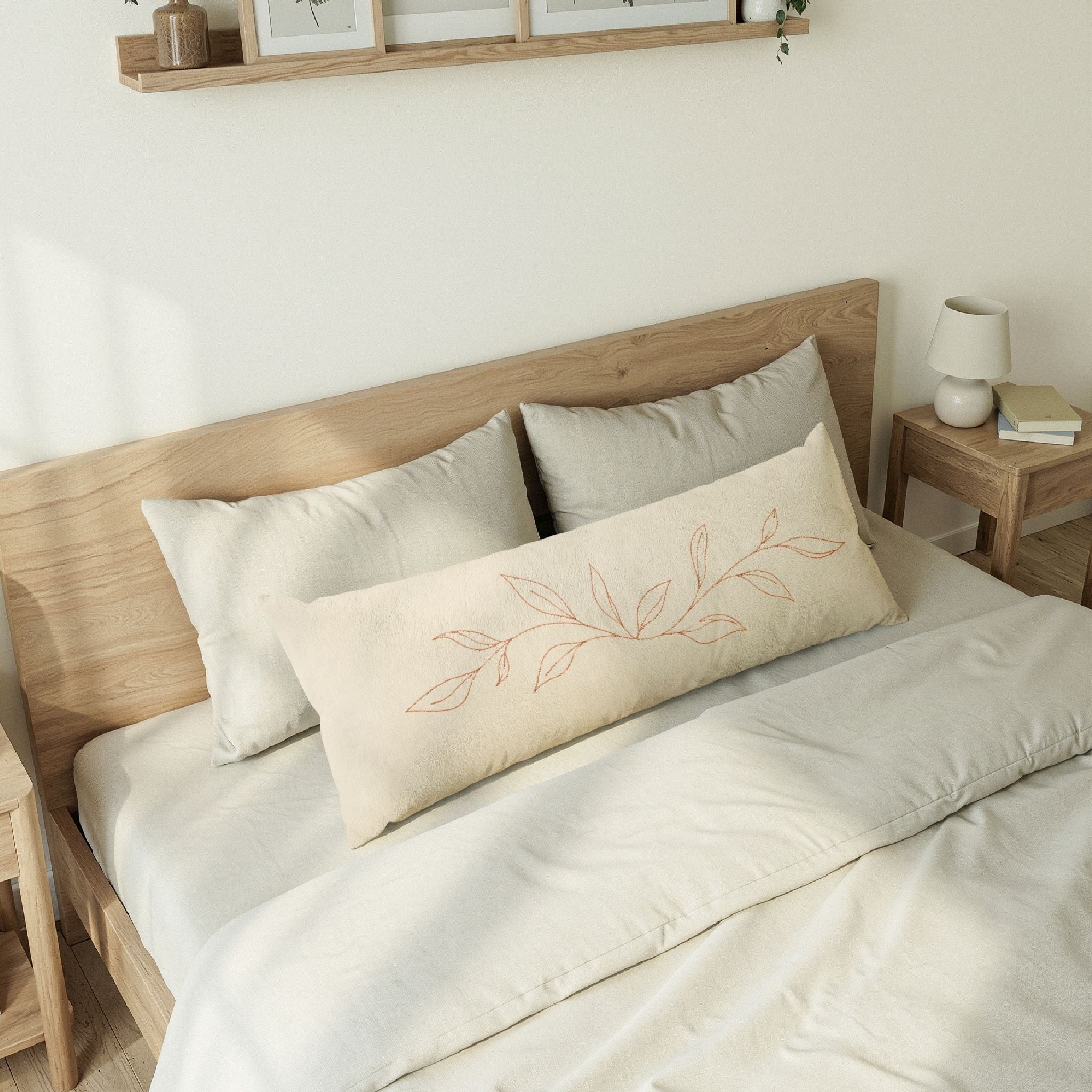 Single Line Botanical Sketch Body Pillow – Minimalist Line Art Long Pillow for Bed & Sofa