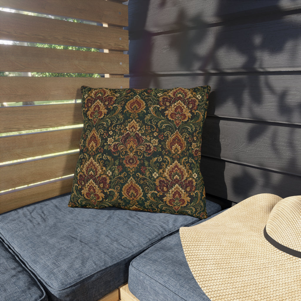 Jewel Tone Damask Outdoor Throw Pillow – Bohemian Eclectic Accent