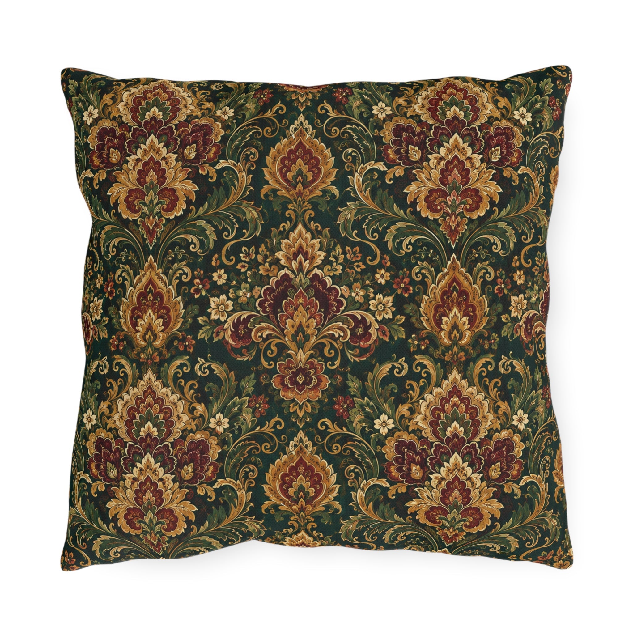 Jewel Tone Damask Outdoor Throw Pillow – Bohemian Eclectic Accent