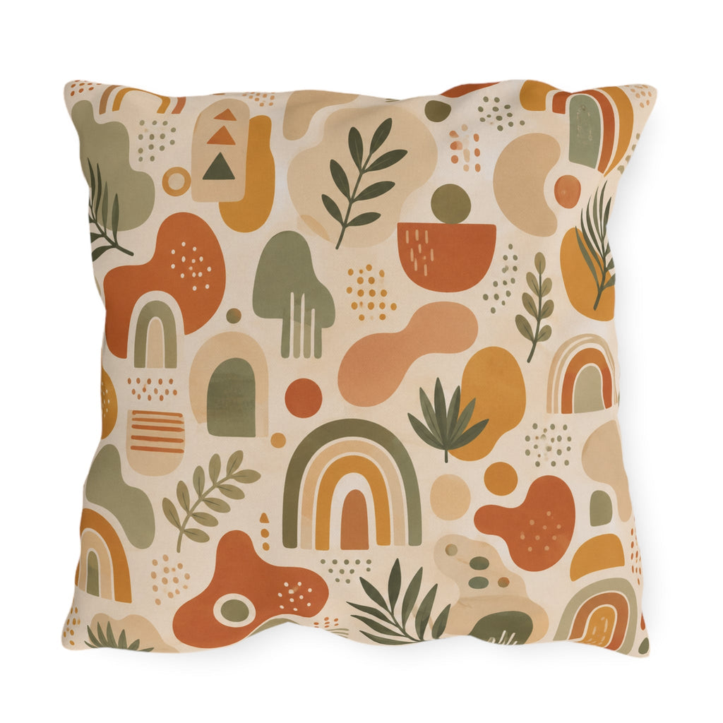 Abstract Mid-Century Shapes Outdoor Throw Pillow – Retro Modern Accent Cushion
