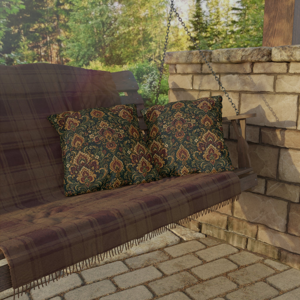 Jewel Tone Damask Outdoor Throw Pillow – Bohemian Eclectic Accent