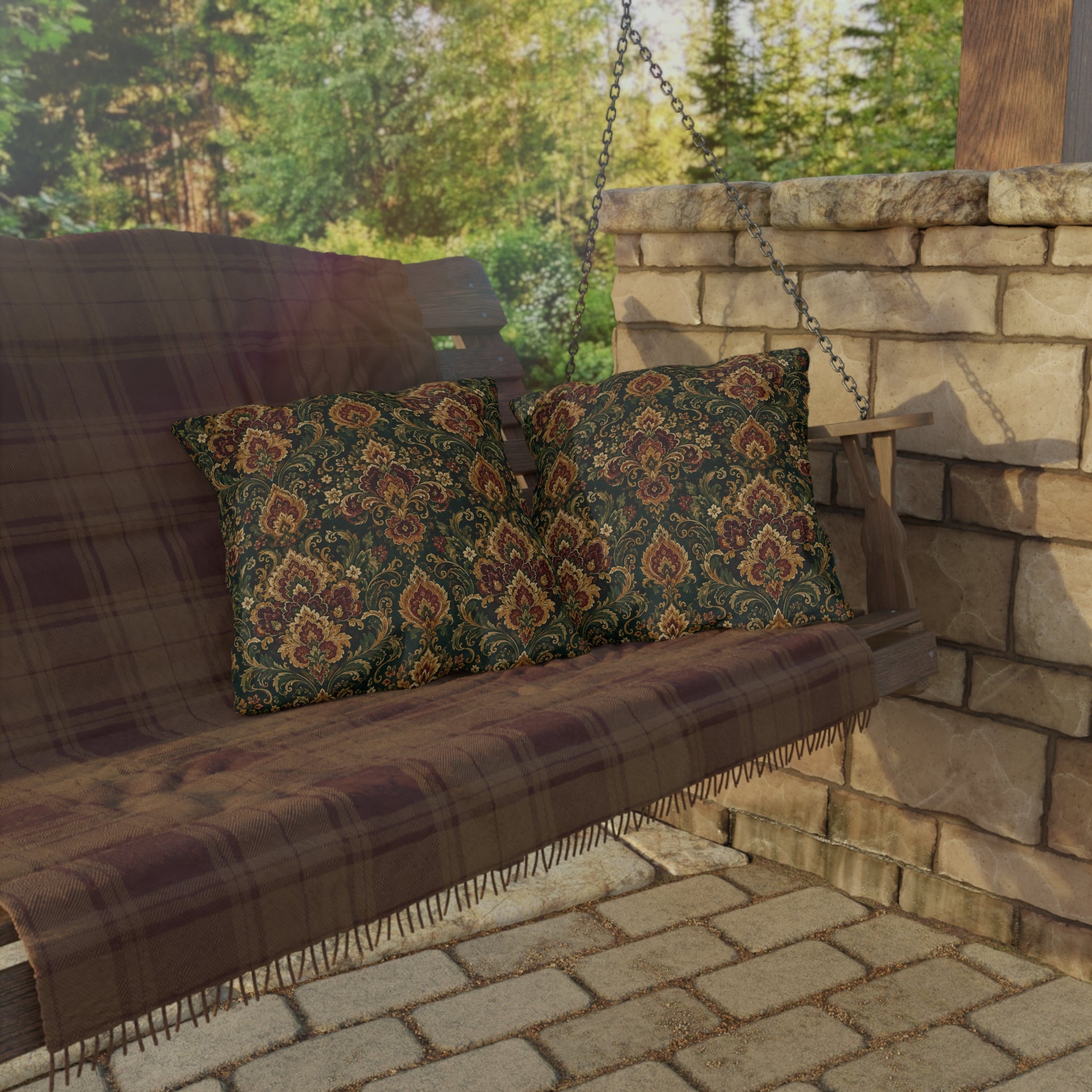Jewel Tone Damask Outdoor Throw Pillow – Bohemian Eclectic Accent