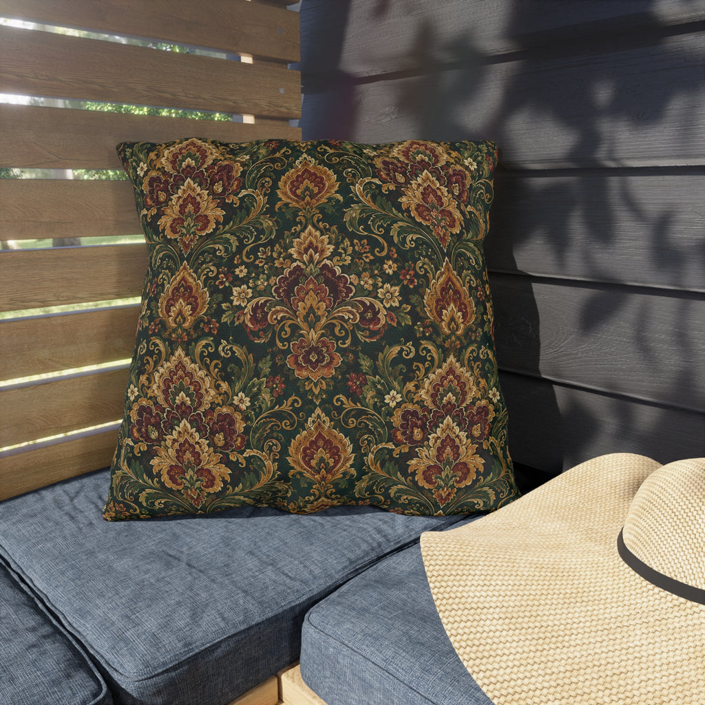 Jewel Tone Damask Outdoor Throw Pillow – Bohemian Eclectic Accent