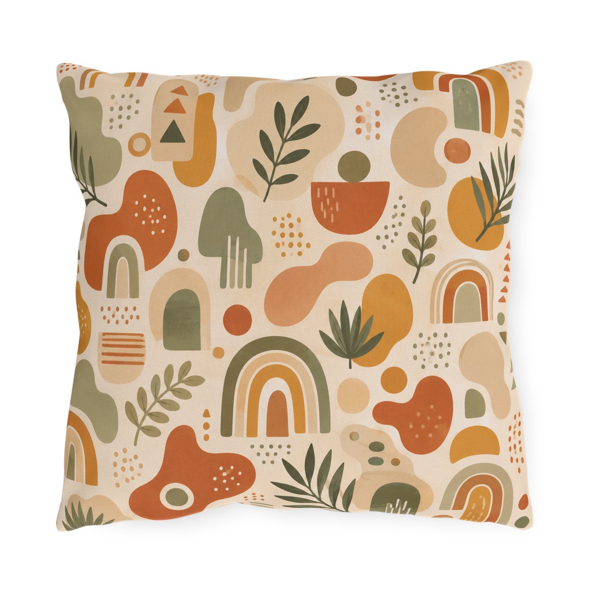 Abstract Mid-Century Shapes Outdoor Throw Pillow – Retro Modern Accent Cushion