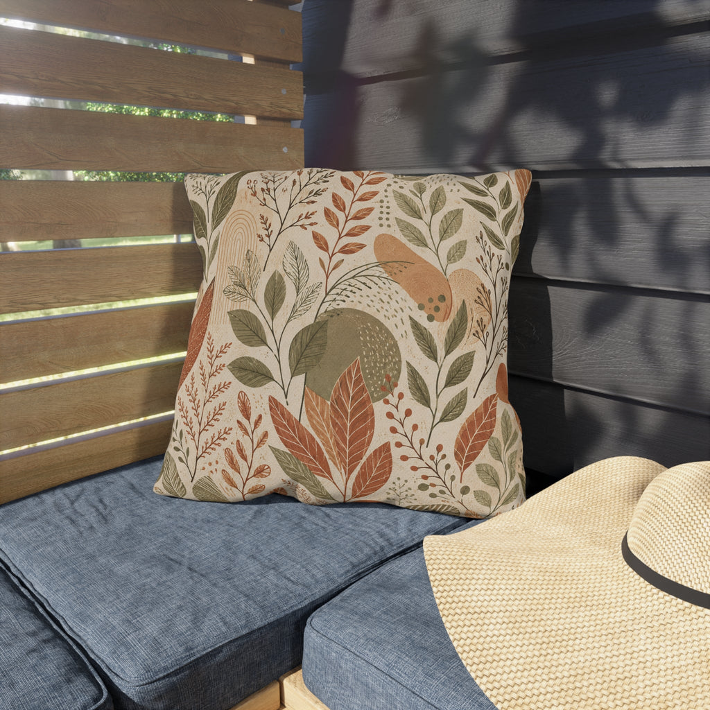 Botanical Line Art Outdoor Throw Pillow – Minimalist Nature Accent Cushion