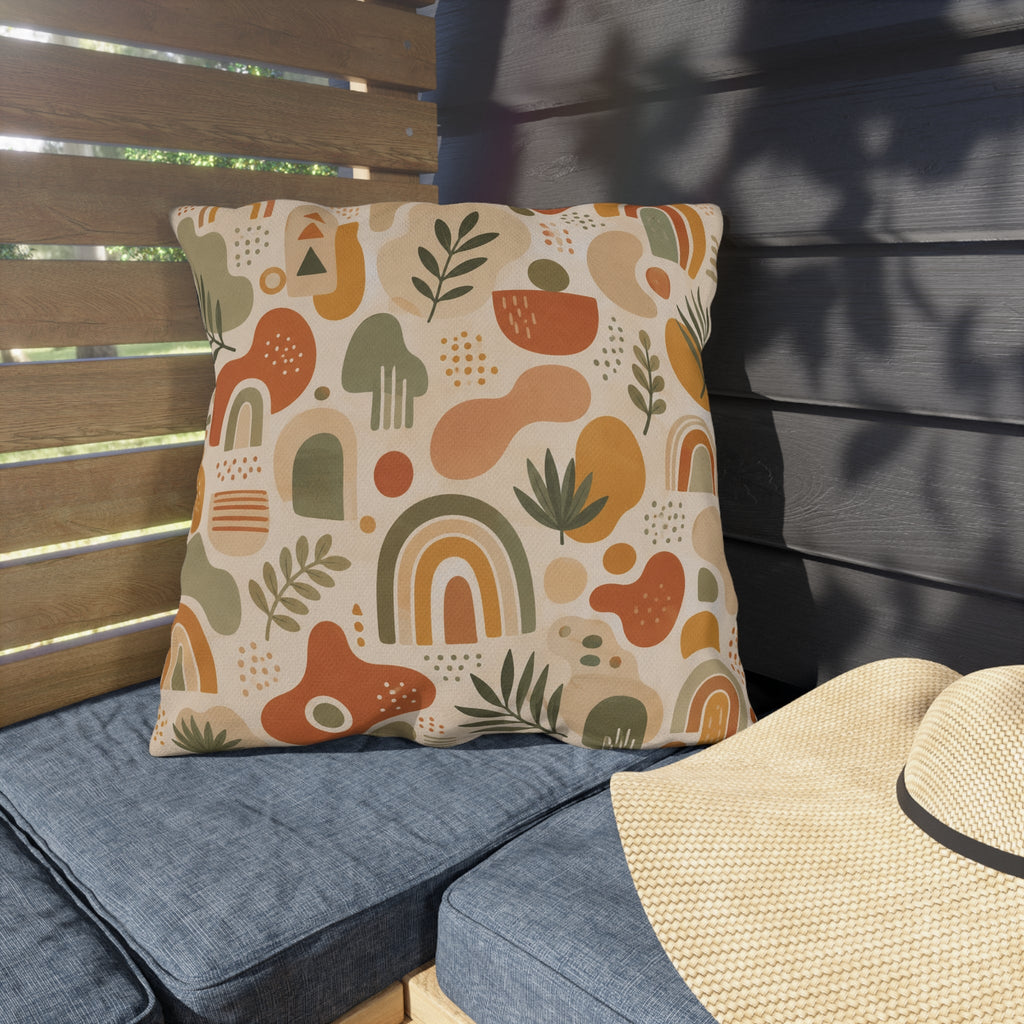 Abstract Mid-Century Shapes Outdoor Throw Pillow – Retro Modern Accent Cushion