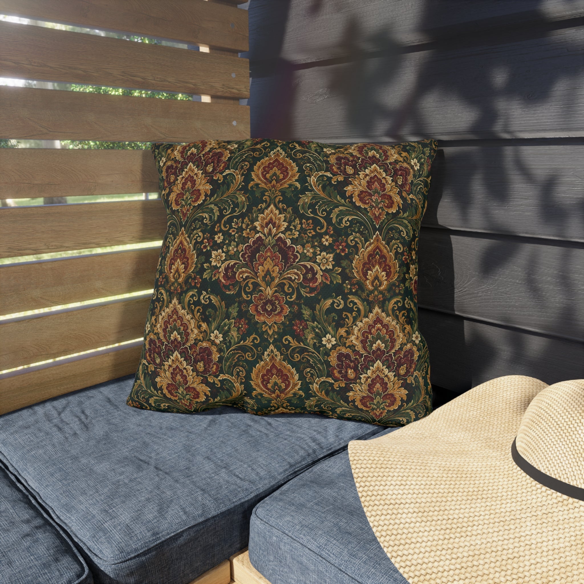 Jewel Tone Damask Outdoor Throw Pillow – Bohemian Eclectic Accent