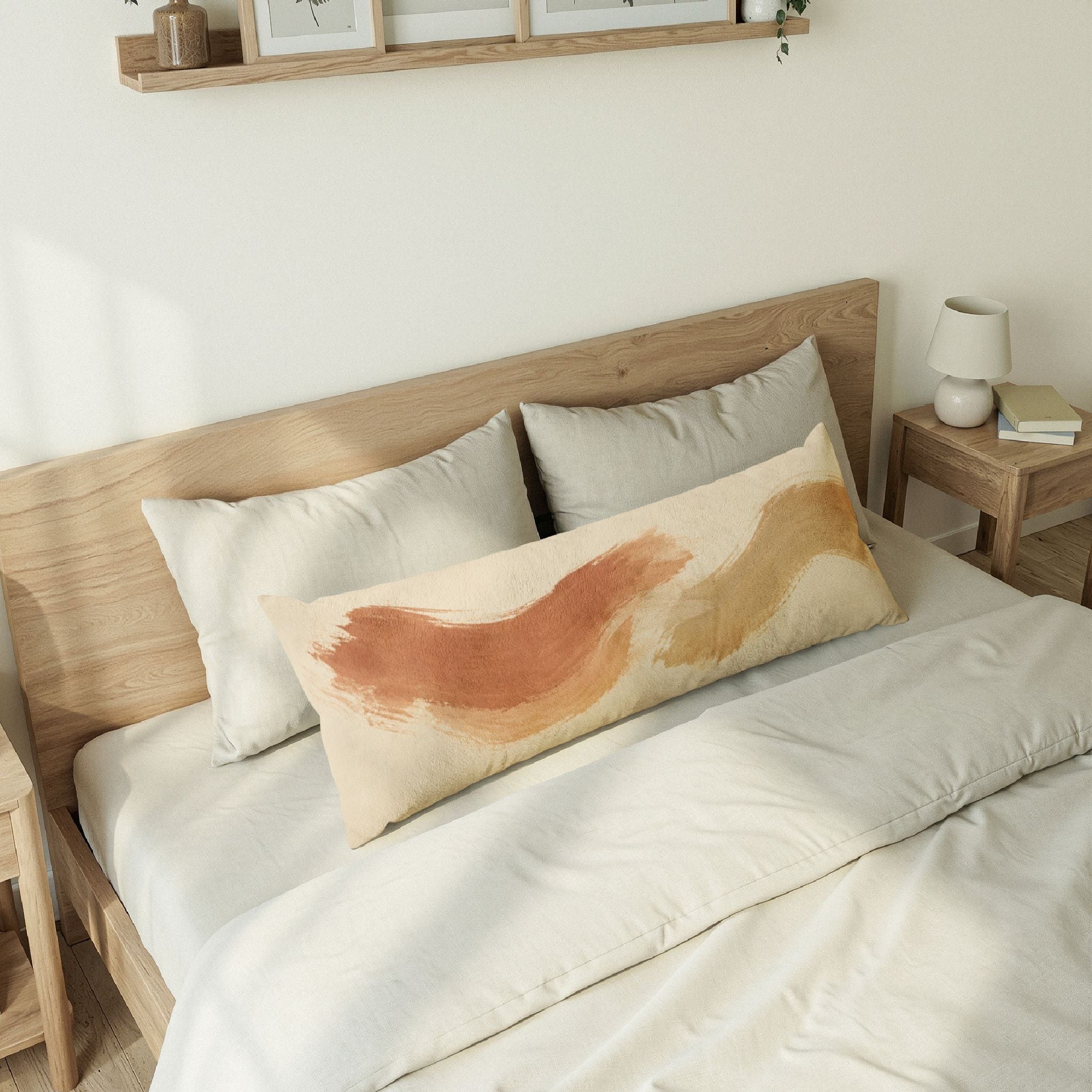 Muted Abstract Brushstroke Body Pillow – Painterly Long Pillow for Bed & Sofa