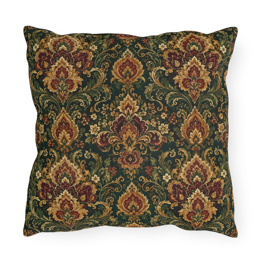 Jewel Tone Damask Outdoor Throw Pillow – Bohemian Eclectic Accent