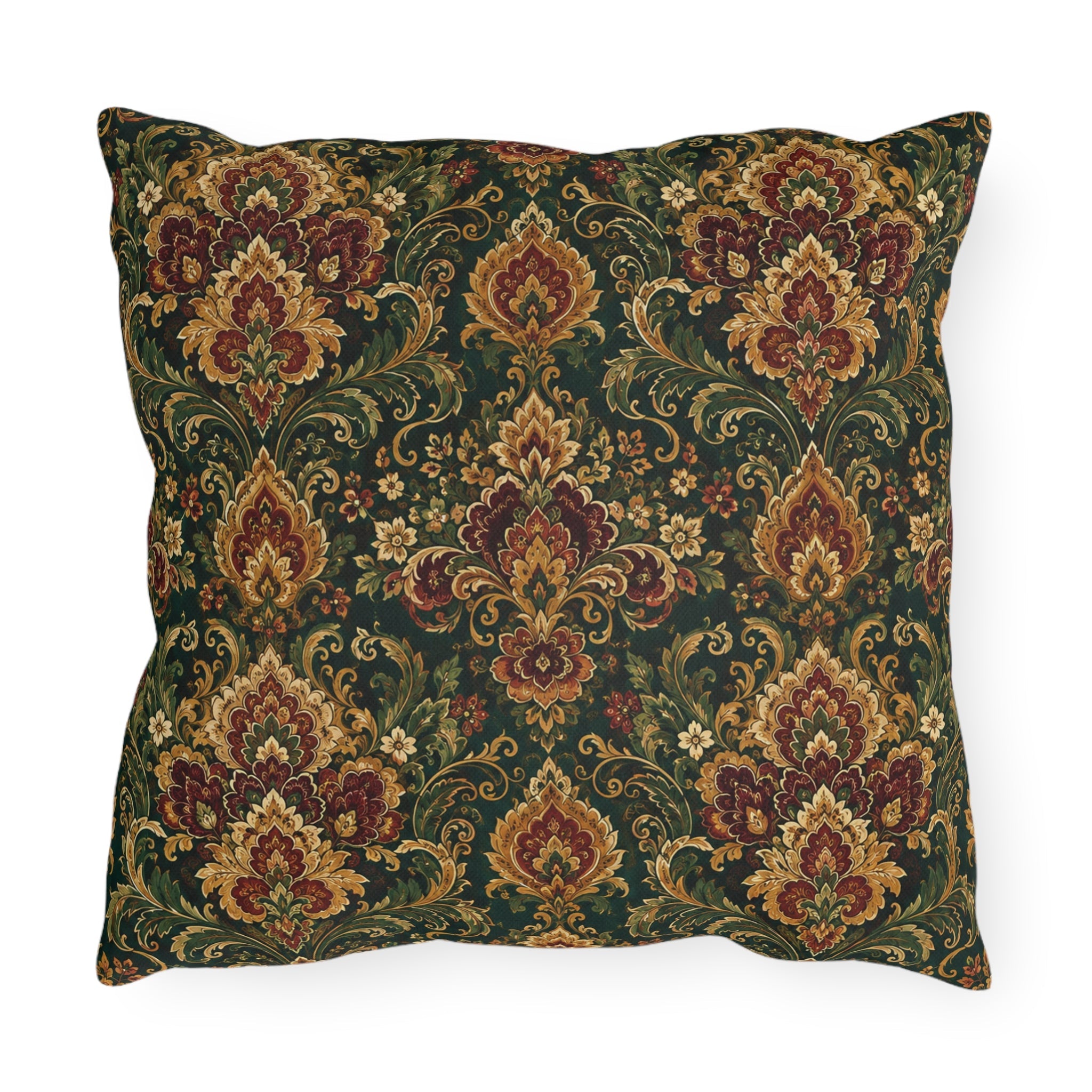 Jewel Tone Damask Outdoor Throw Pillow – Bohemian Eclectic Accent