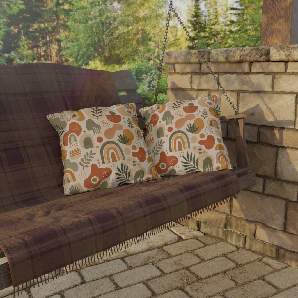 Abstract Mid-Century Shapes Outdoor Throw Pillow – Retro Modern Accent Cushion