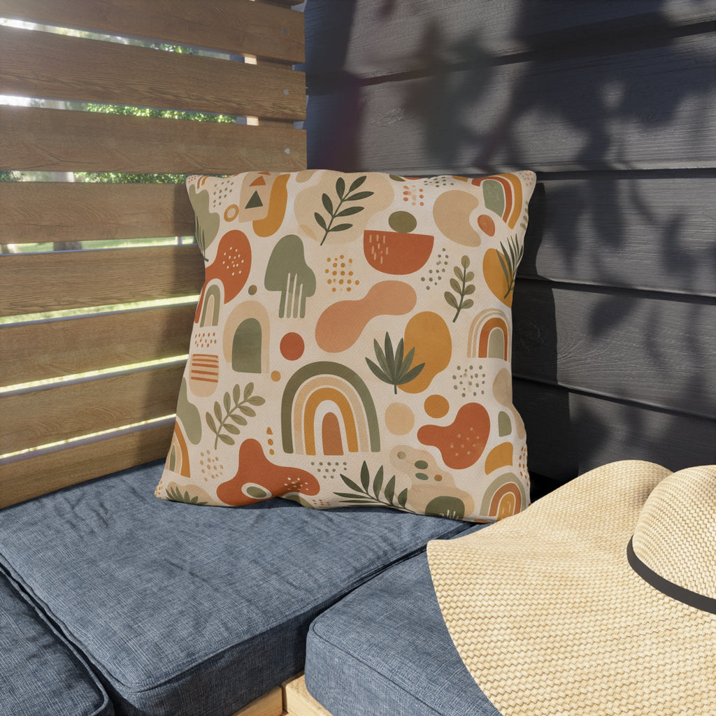 Abstract Mid-Century Shapes Outdoor Throw Pillow – Retro Modern Accent Cushion