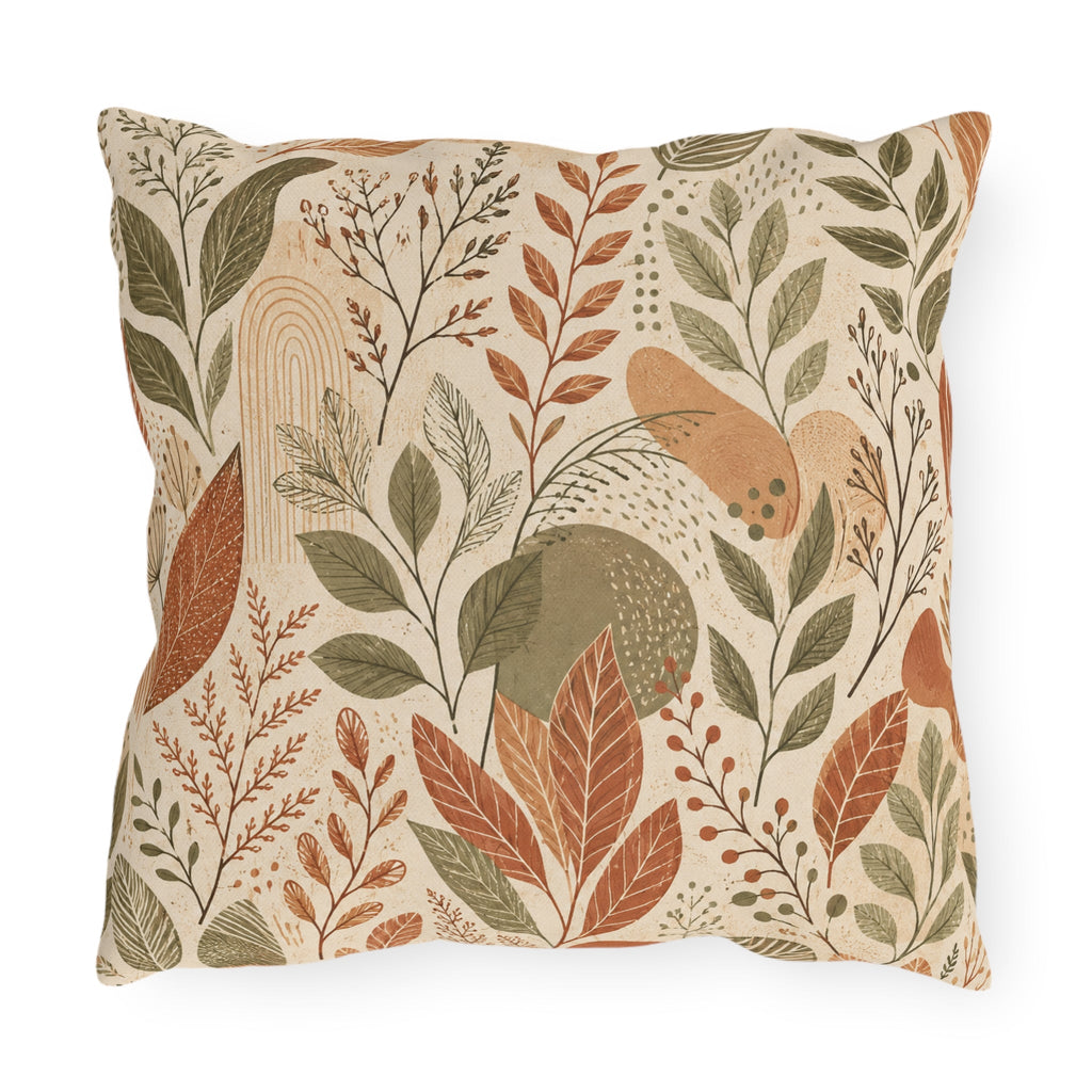 Botanical Line Art Outdoor Throw Pillow – Minimalist Nature Accent Cushion