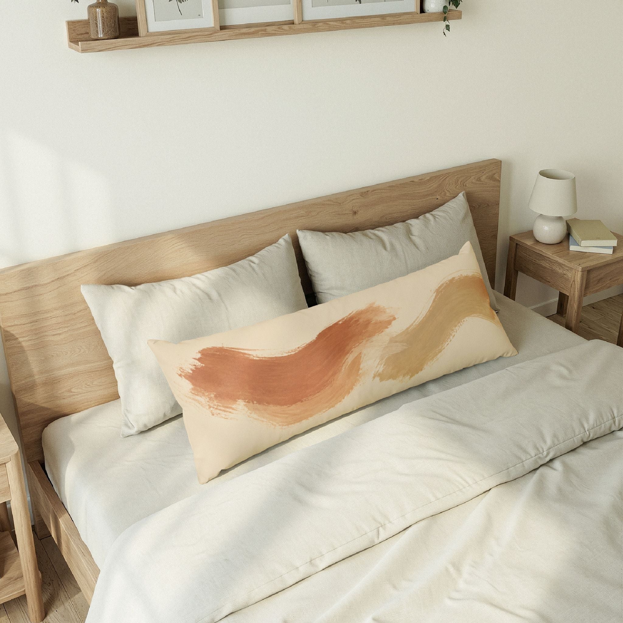 Muted Abstract Brushstroke Body Pillow – Painterly Long Pillow for Bed & Sofa