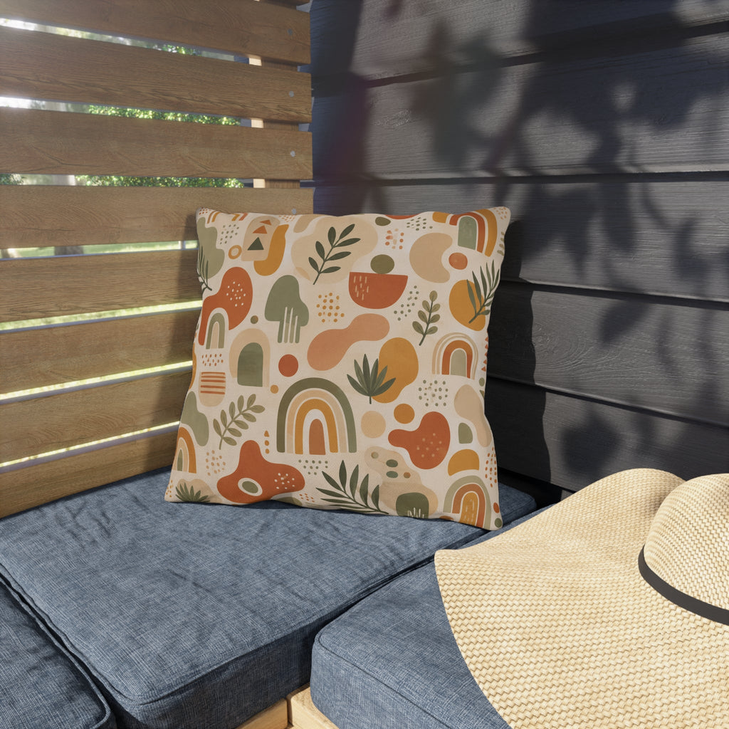 Abstract Mid-Century Shapes Outdoor Throw Pillow – Retro Modern Accent Cushion