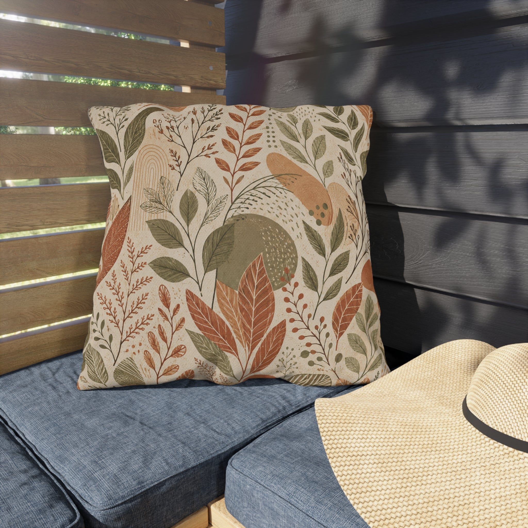 Botanical Line Art Outdoor Throw Pillow – Minimalist Nature Accent Cushion