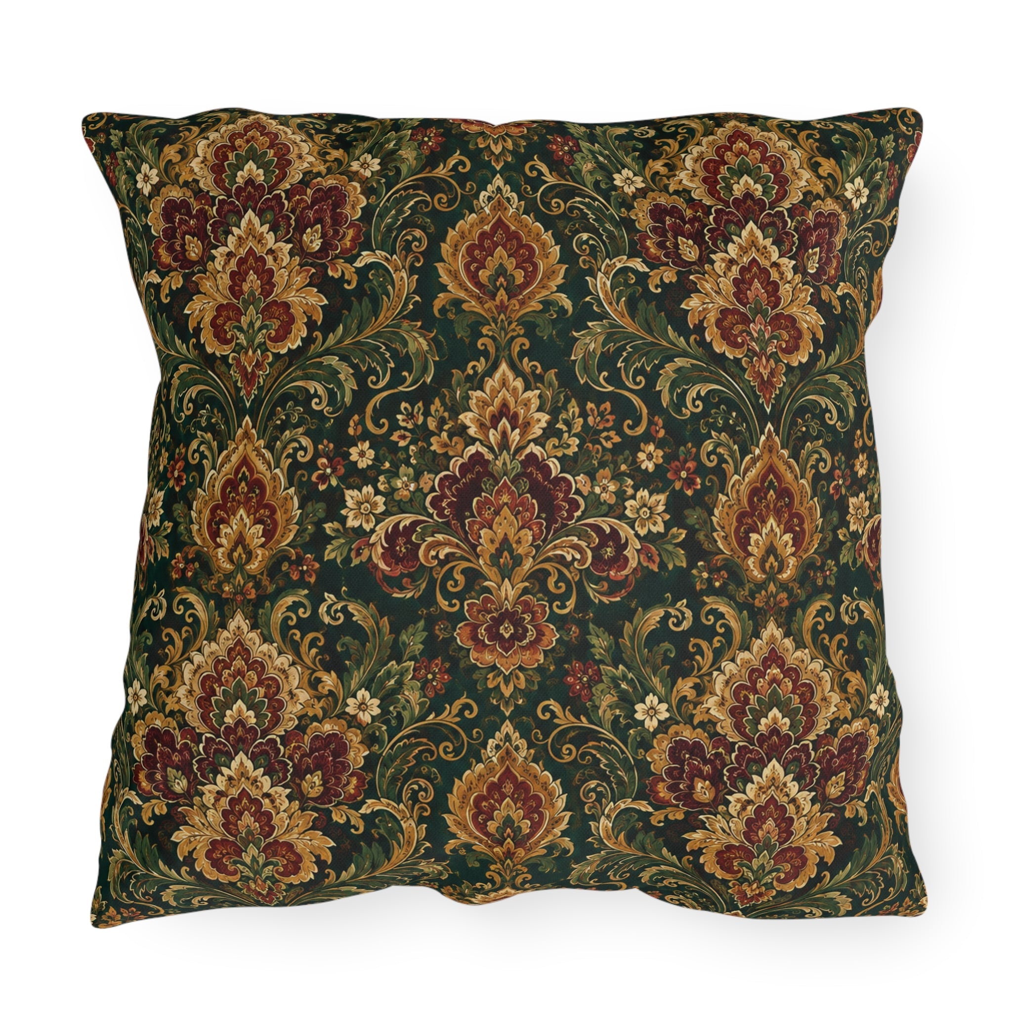 Jewel Tone Damask Outdoor Throw Pillow – Bohemian Eclectic Accent