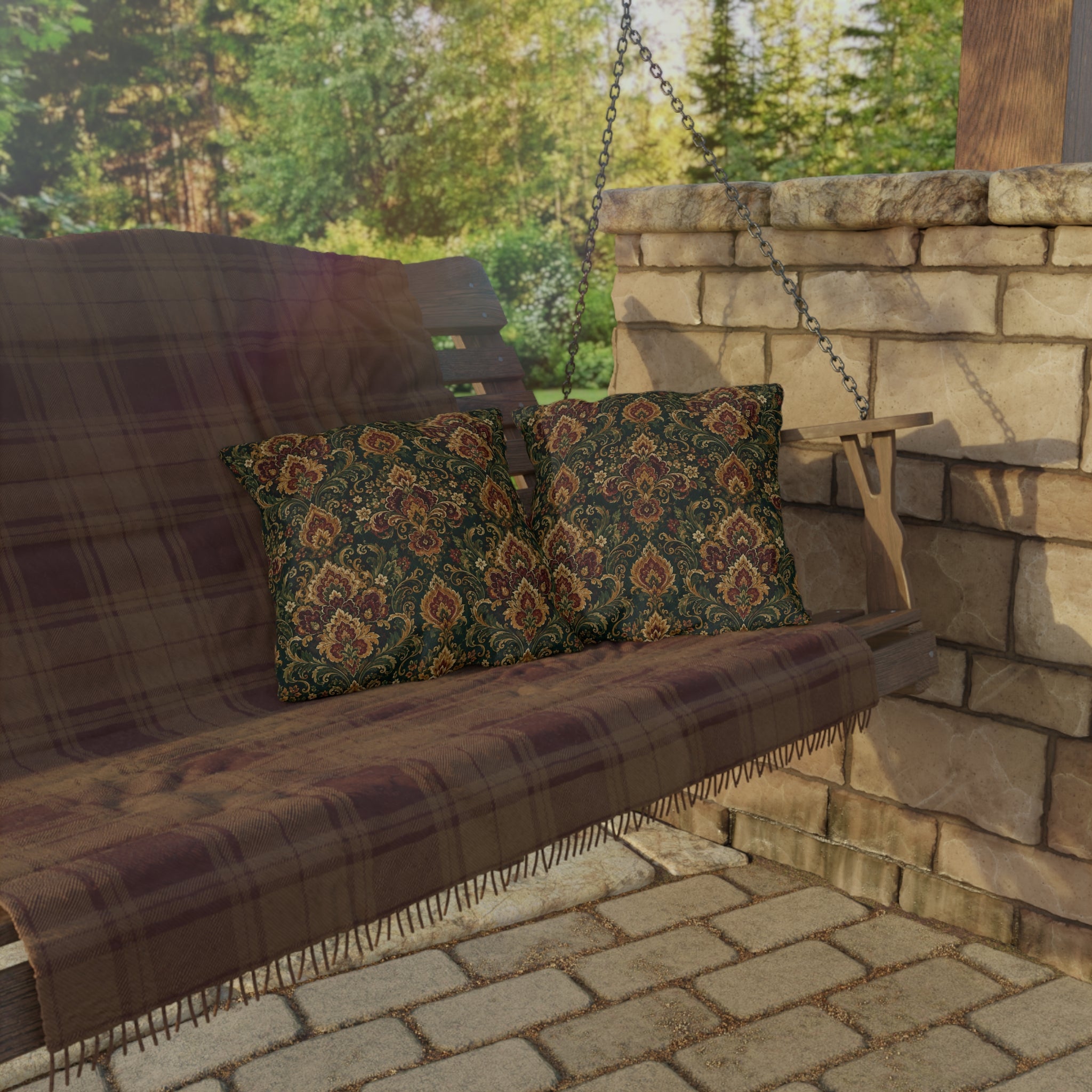 Jewel Tone Damask Outdoor Throw Pillow – Bohemian Eclectic Accent