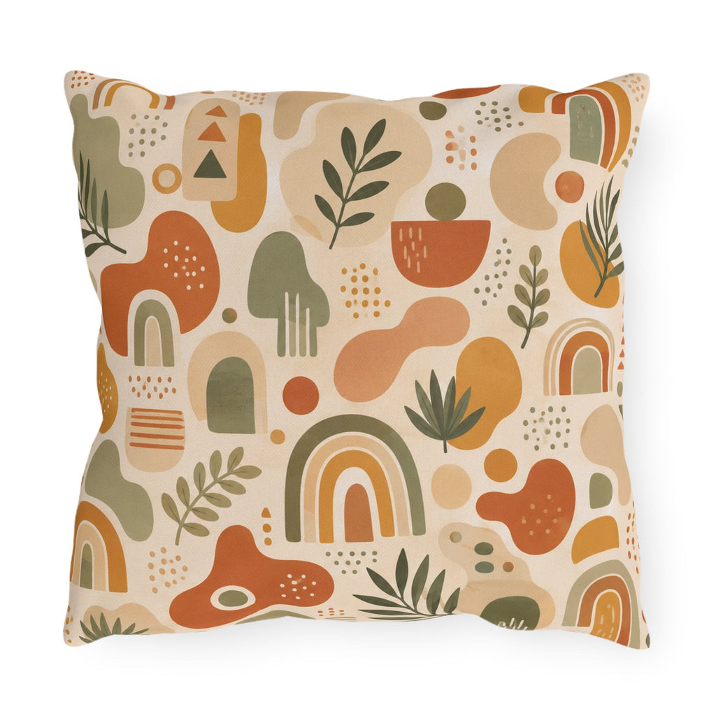 Abstract Mid-Century Shapes Outdoor Throw Pillow – Retro Modern Accent Cushion