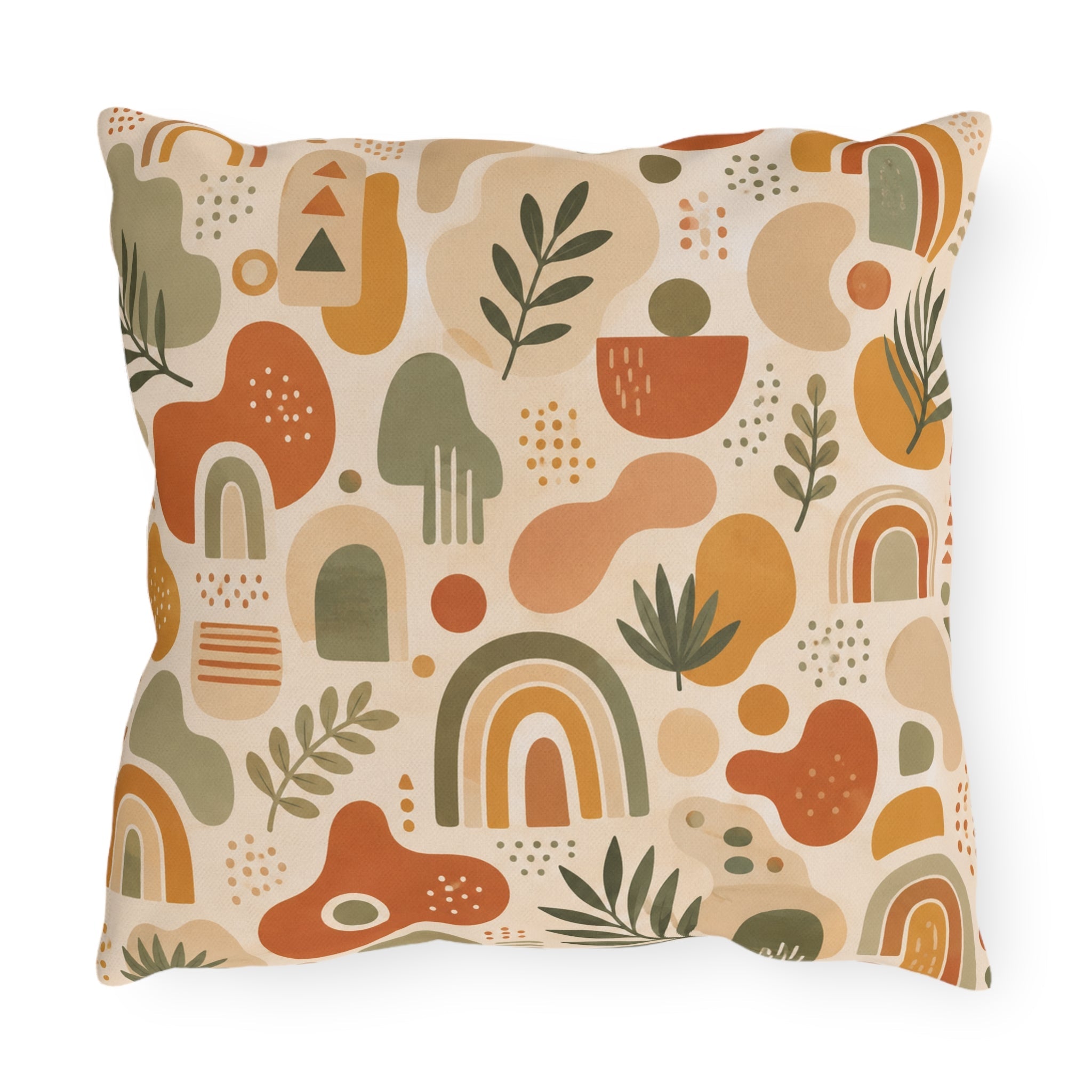 Abstract Mid-Century Shapes Outdoor Throw Pillow – Retro Modern Accent Cushion