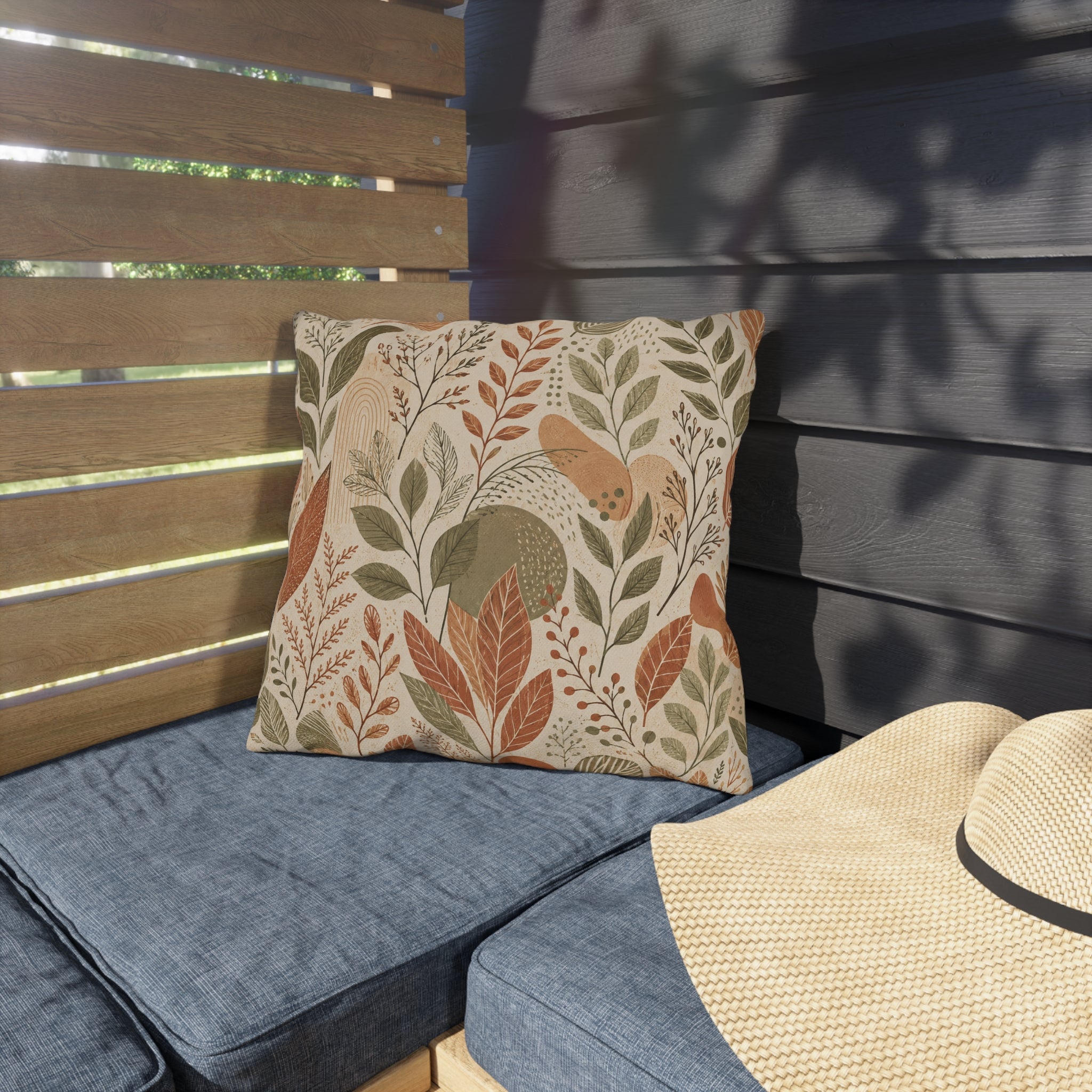 Botanical Line Art Outdoor Throw Pillow – Minimalist Nature Accent Cushion