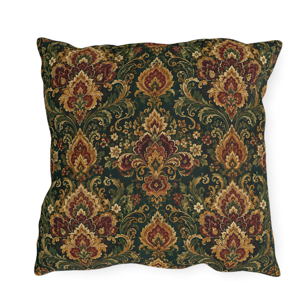 Jewel Tone Damask Outdoor Throw Pillow – Bohemian Eclectic Accent
