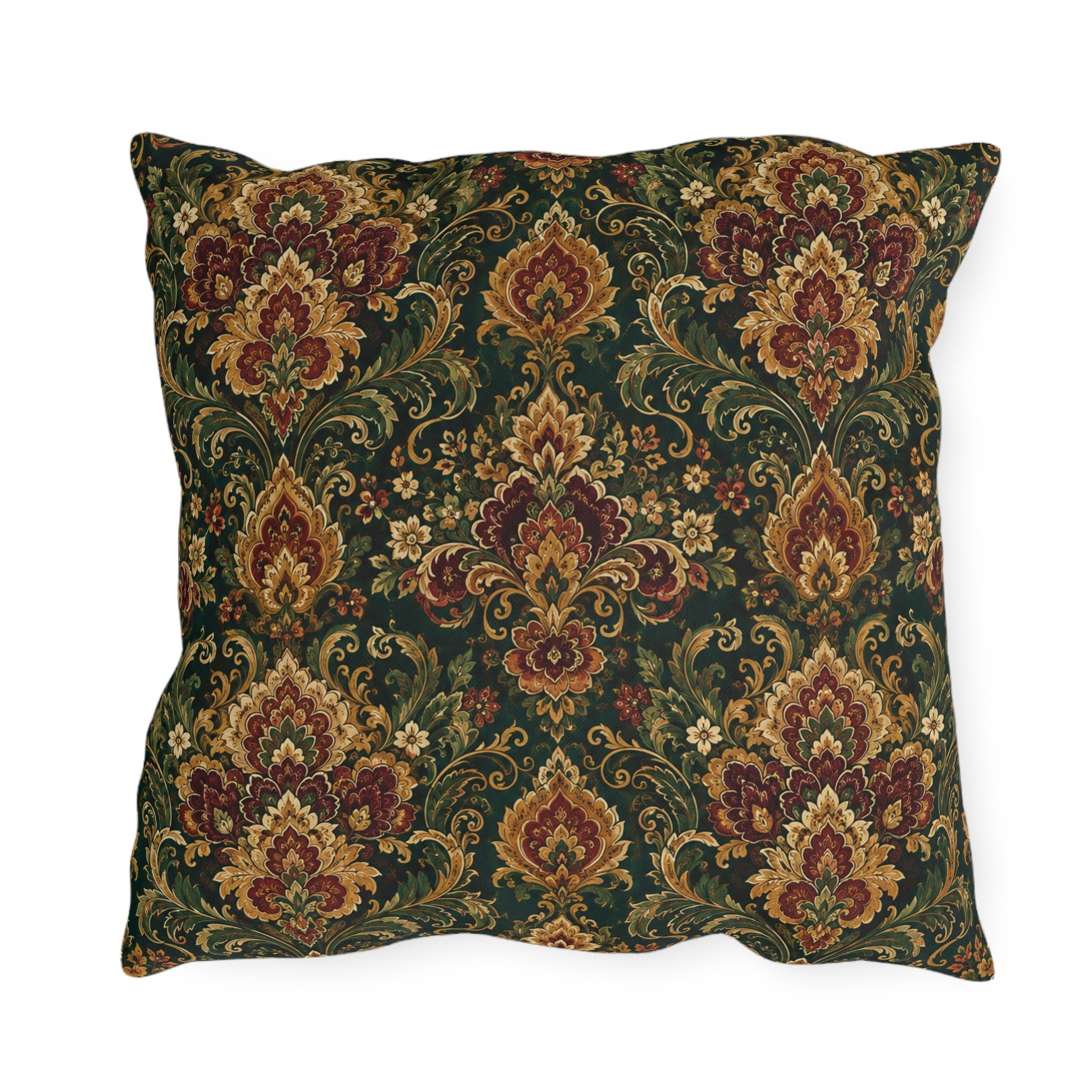 Jewel Tone Damask Outdoor Throw Pillow – Bohemian Eclectic Accent