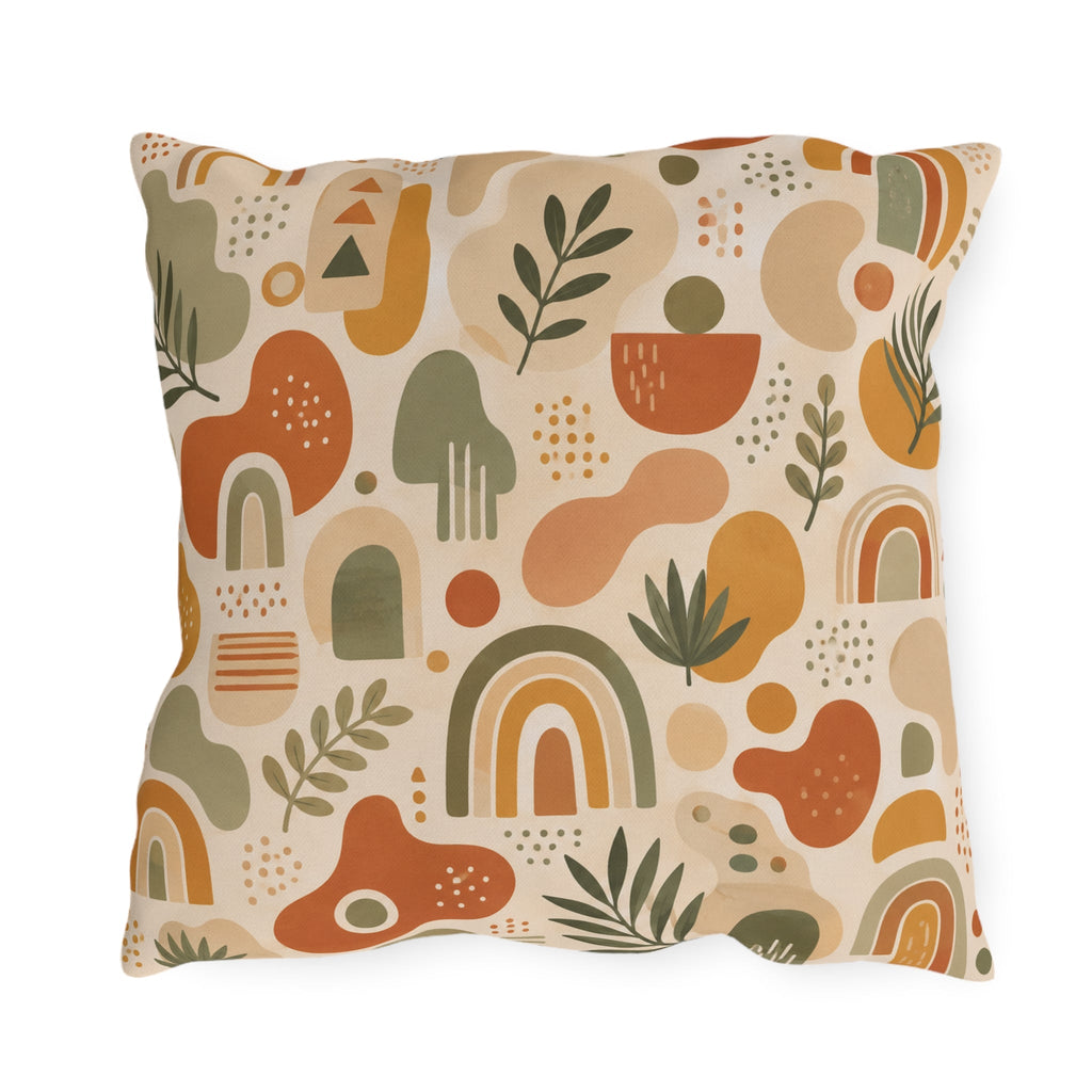Abstract Mid-Century Shapes Outdoor Throw Pillow – Retro Modern Accent Cushion