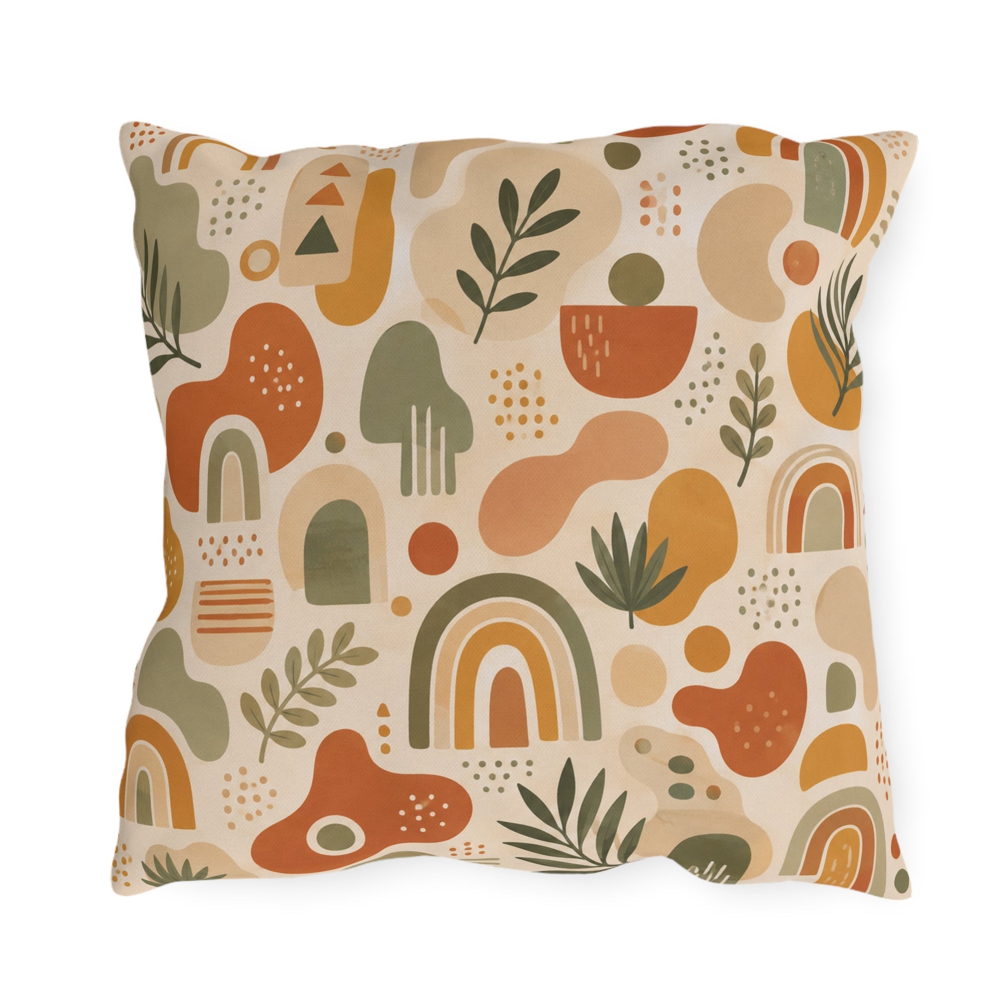 Abstract Mid-Century Shapes Outdoor Throw Pillow – Retro Modern Accent Cushion