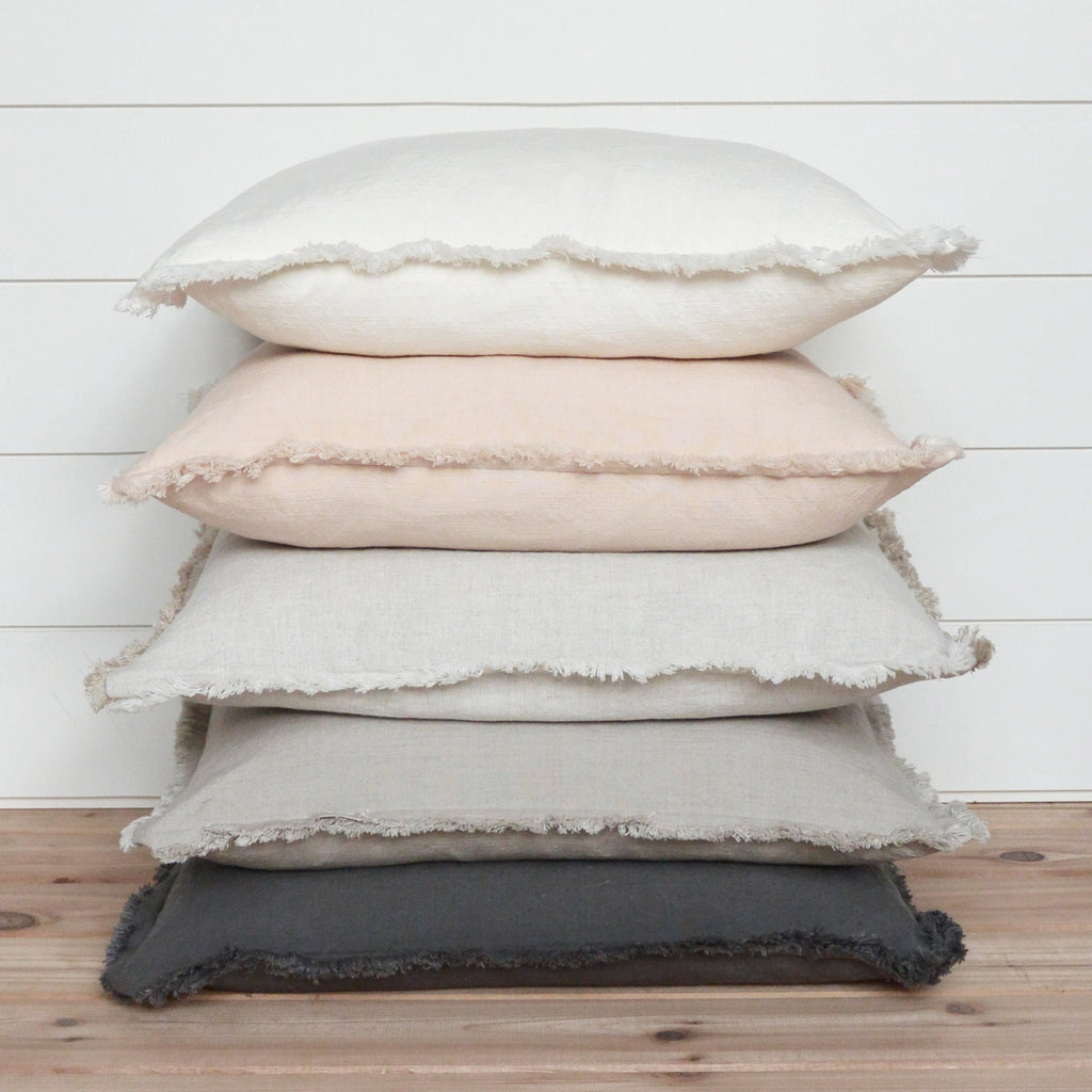 Fringe linen pillow cover in neutral tones, 20 x 20 inches