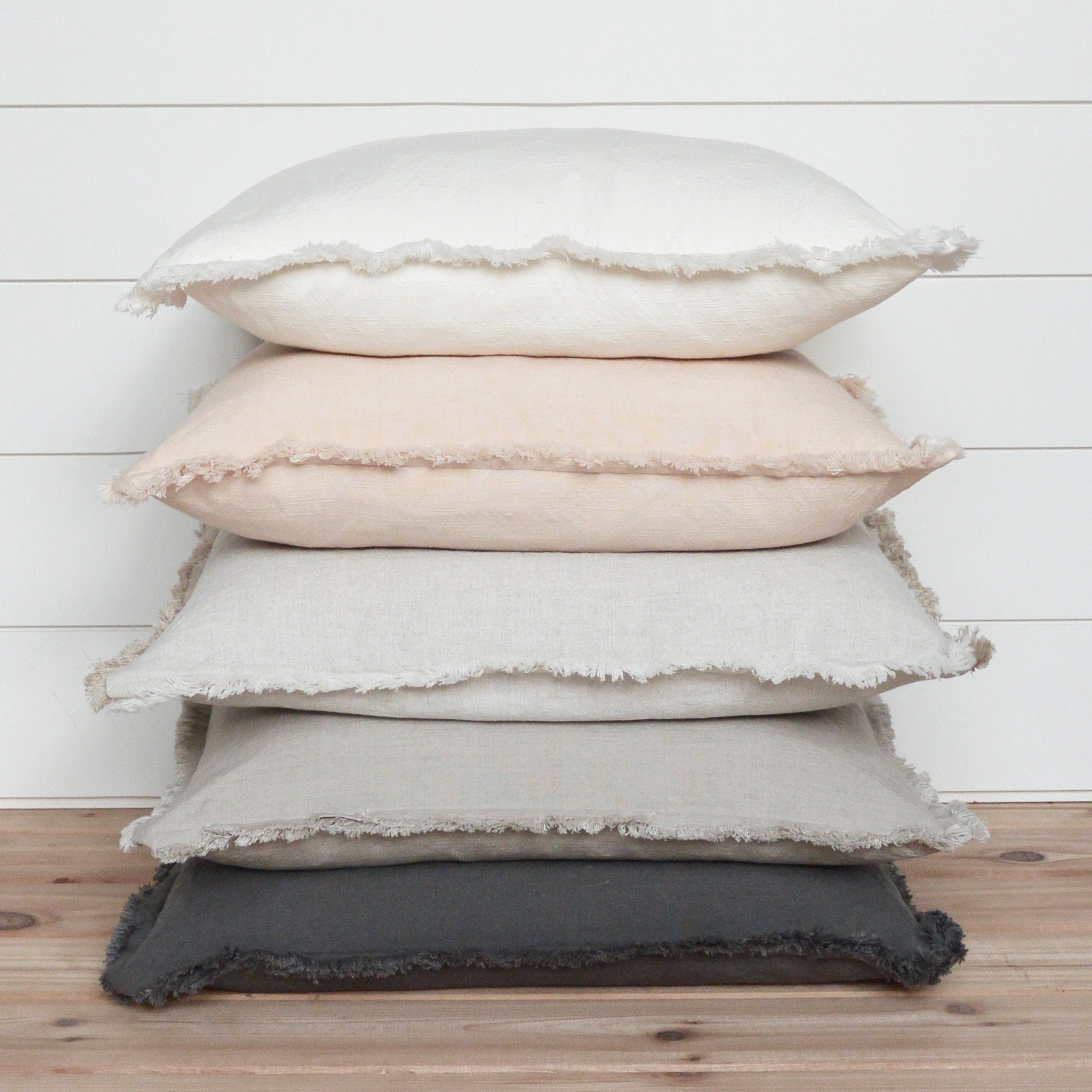 Fringe linen pillow cover in neutral tones, 20 x 20 inches
