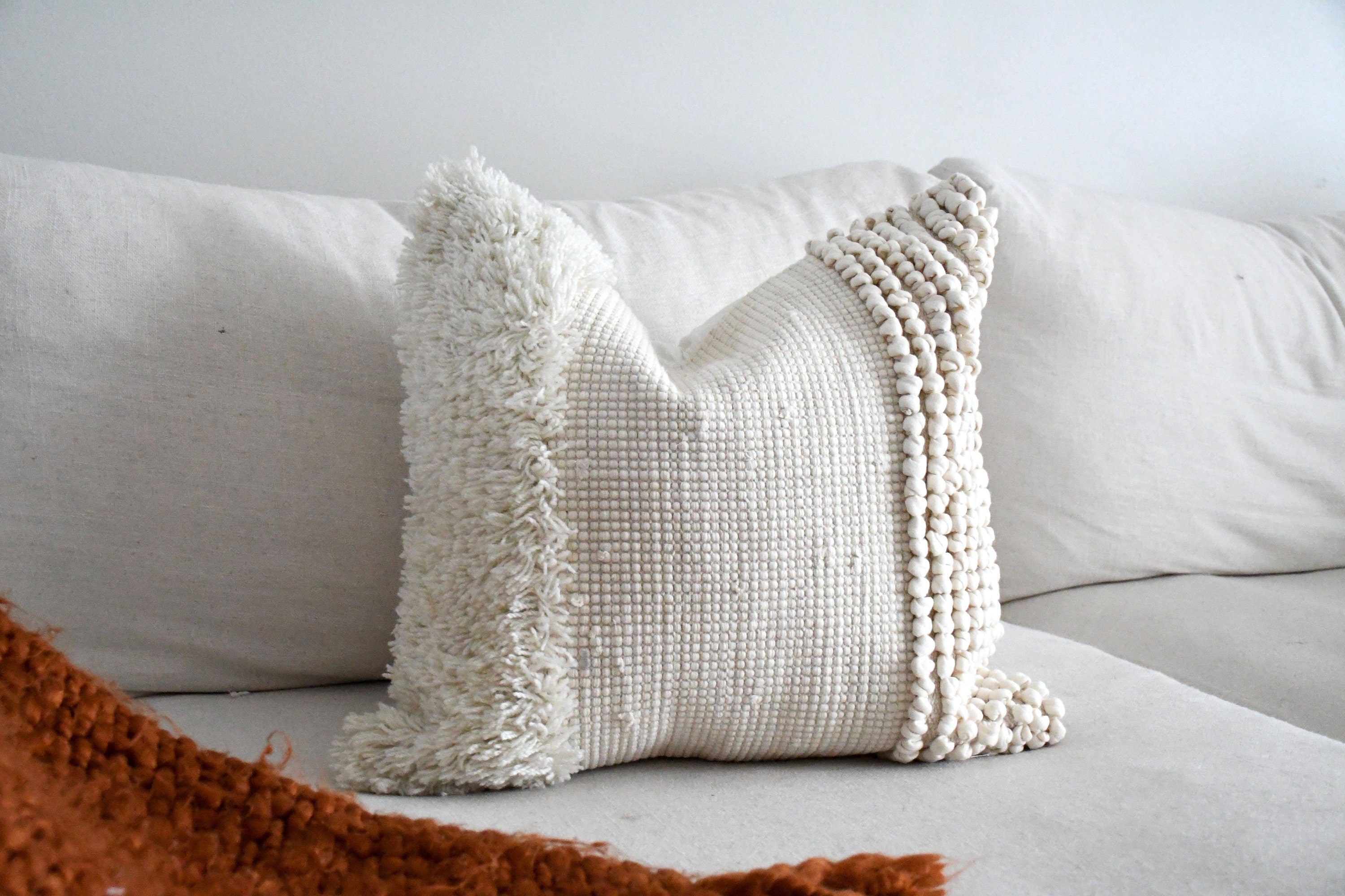 Tufted Throw Pillow, Decorative Cotton Cream Textured-handmade-handwoven, Tuft Pillow Cushion Cover, Boho Cover, Beige Pillow Case
