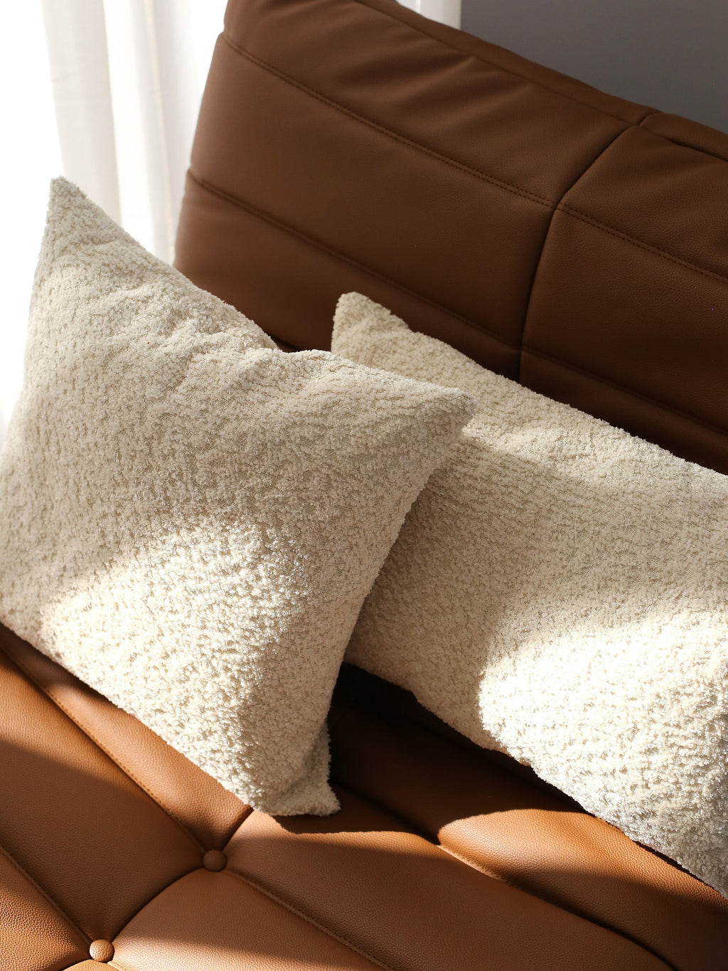 Ivory Color Textured Throw Pillow Cover, Soft Any Size Lumbar Boucle Pillow Case, Cozy & Boho Home Decor, Hidden Zipper, Cover Only, 22x22