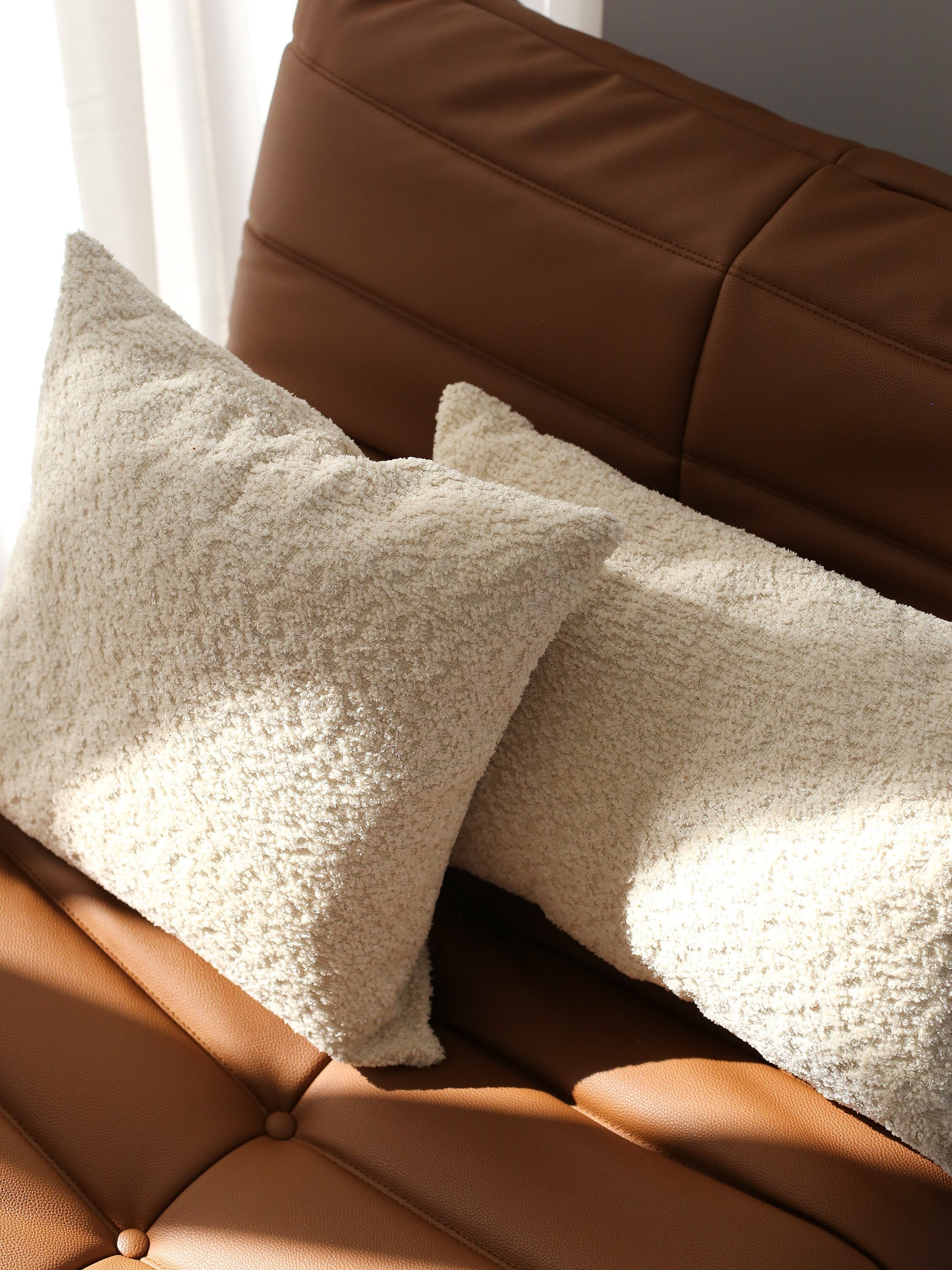 Ivory Color Textured Throw Pillow Cover, Soft Any Size Lumbar Boucle Pillow Case, Cozy & Boho Home Decor, Hidden Zipper, Cover Only, 22x22