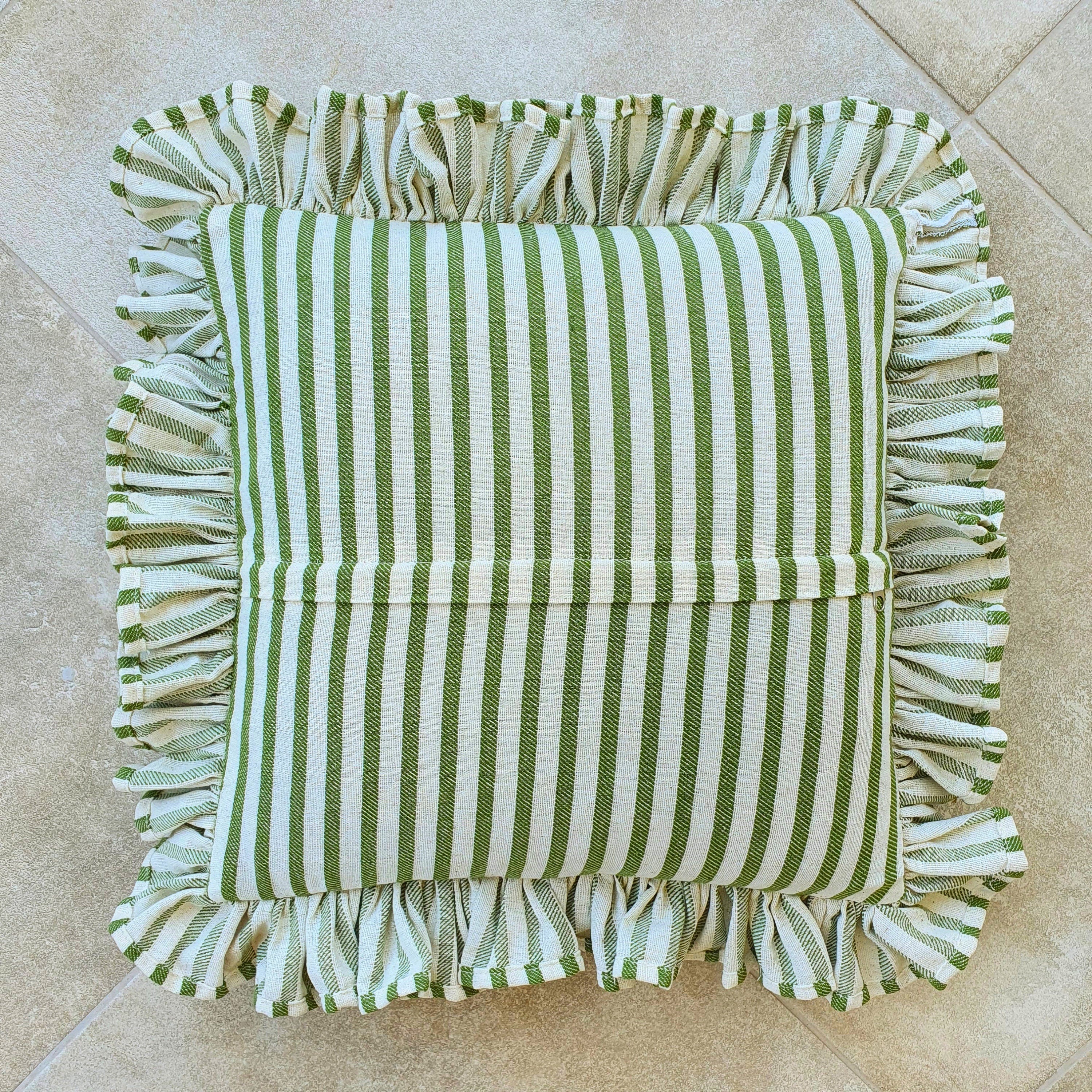 Bohemian Frill Linen Striped Pillow Cover - Different Color Options With Frill Edges - Hello Mello Store
