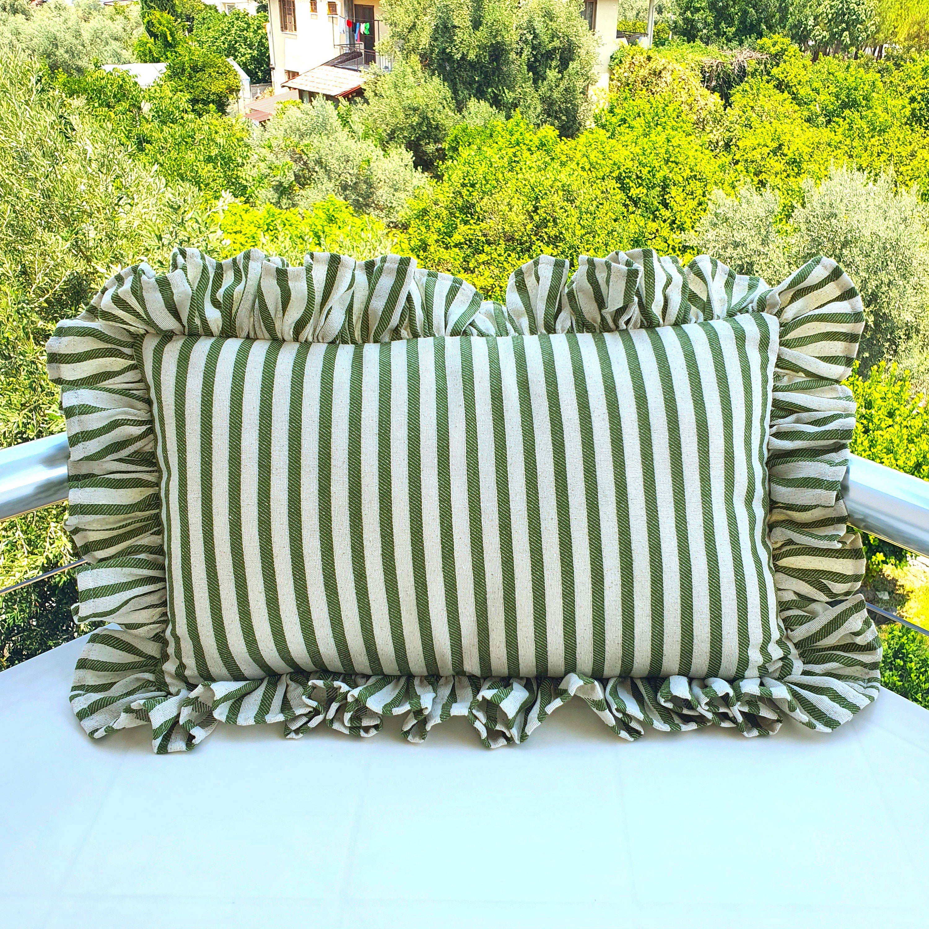 Bohemian Frill Linen Striped Pillow Cover - Different Color Options With Frill Edges - Hello Mello Store