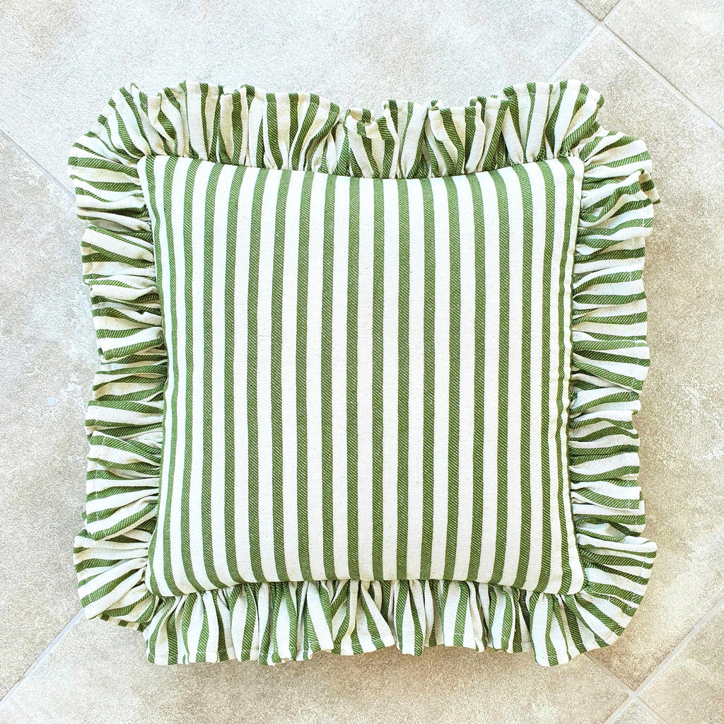 Bohemian Frill Linen Striped Pillow Cover - Different Color Options With Frill Edges - Hello Mello Store