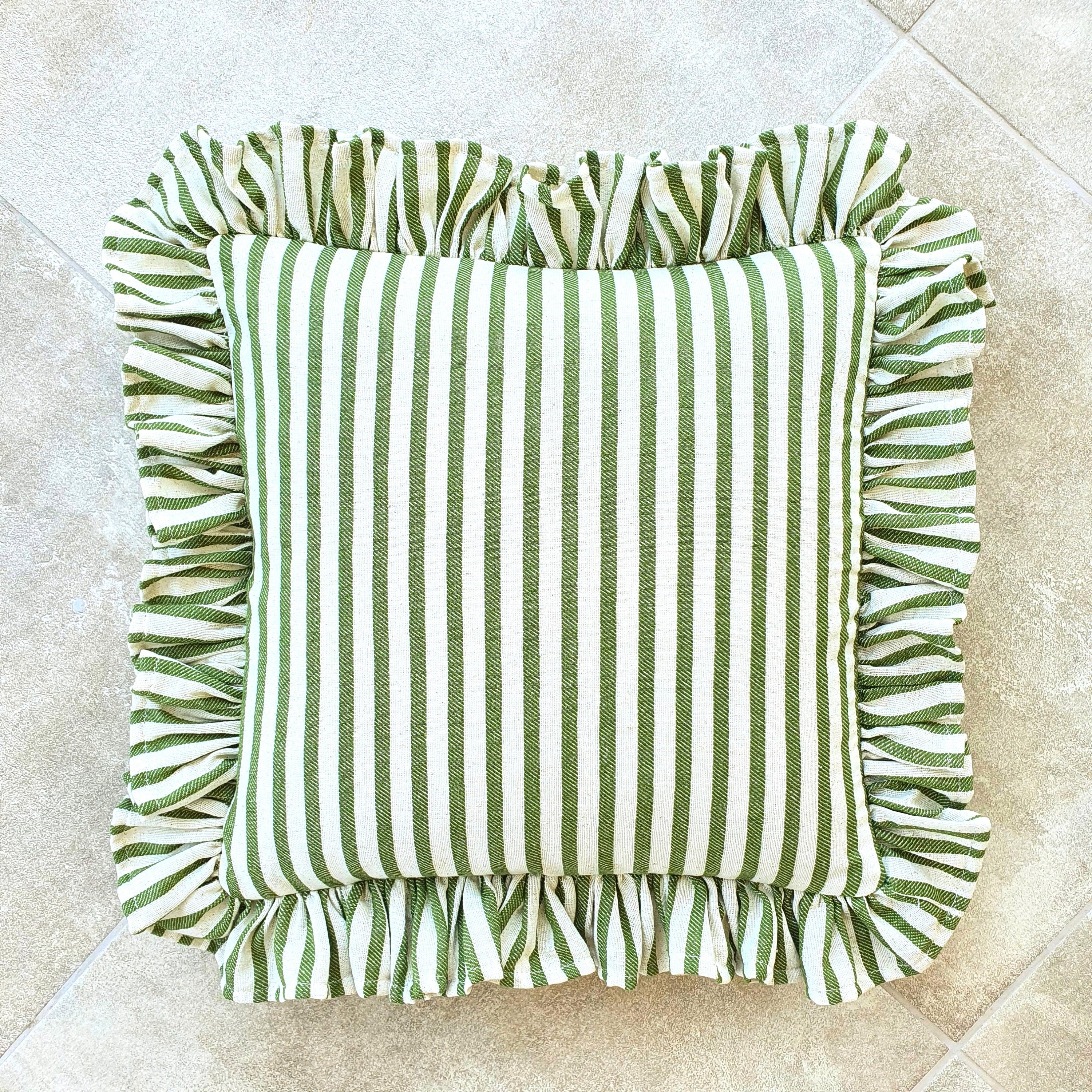 Bohemian Frill Linen Striped Pillow Cover - Different Color Options With Frill Edges - Hello Mello Store