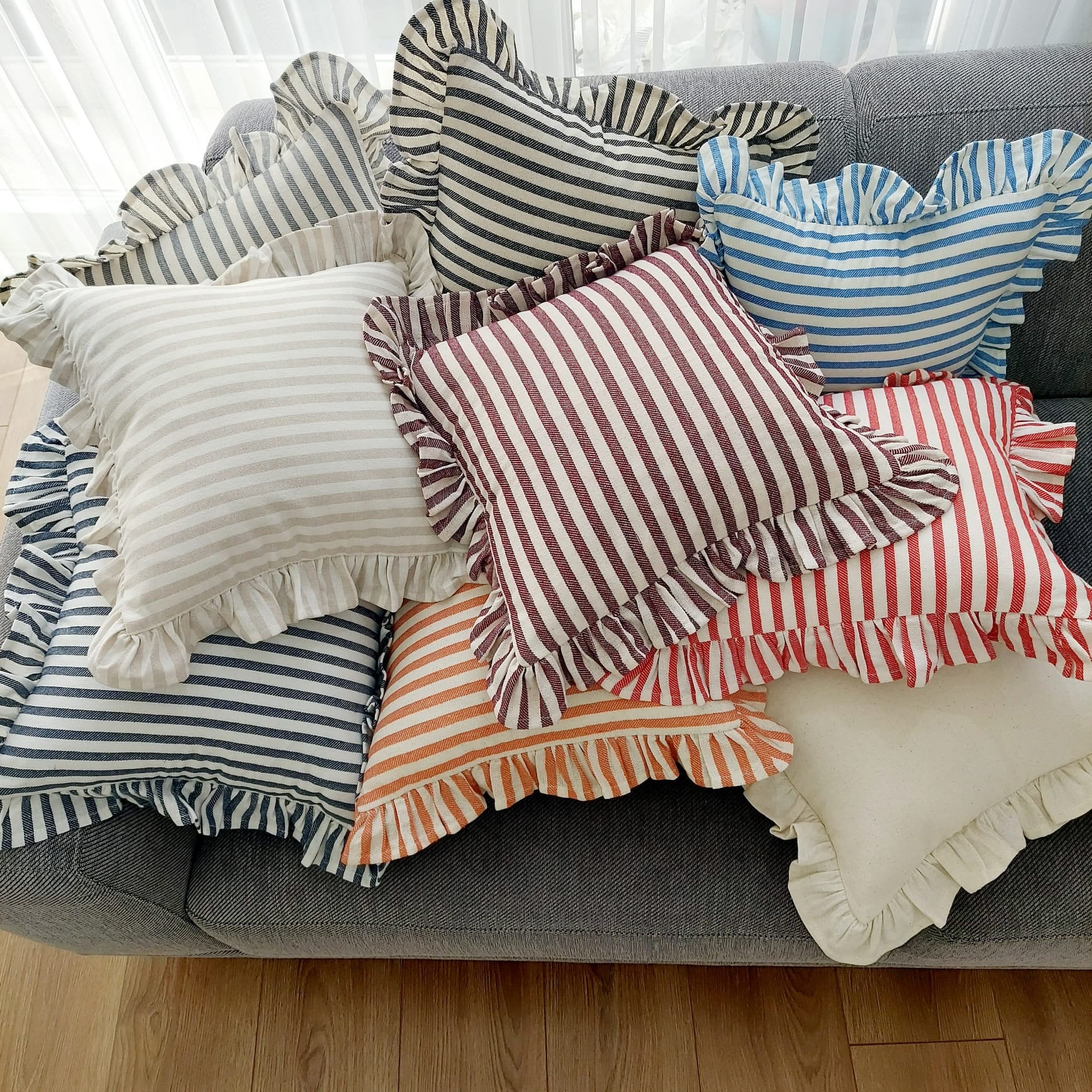 Bohemian Frill Linen Striped Pillow Cover - Different Color Options With Frill Edges - Hello Mello Store
