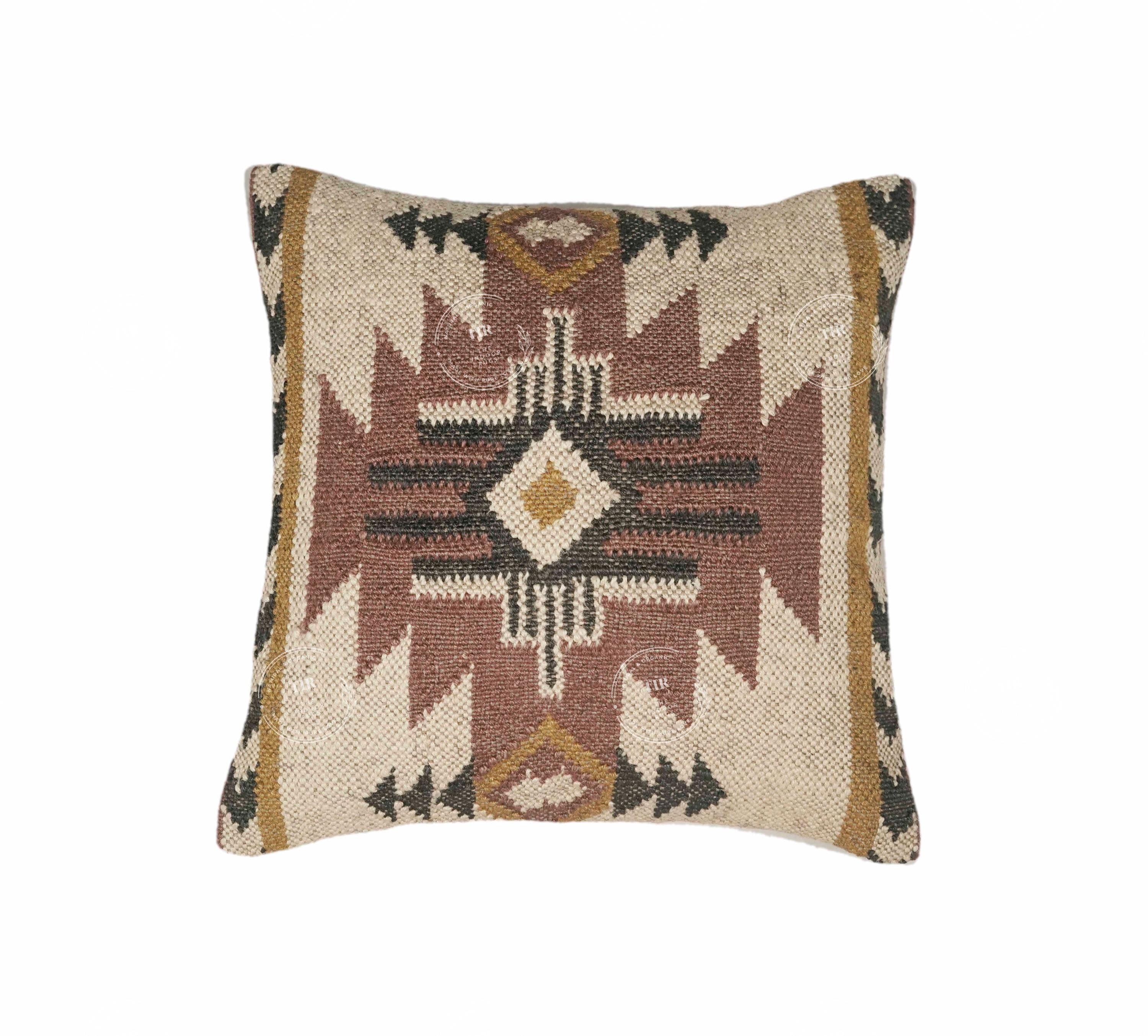 4 Set Of Indian Hand Woven Wool Jute Cushion Cover 18x18 Inch Jute Pillows Ethnic Vintage Throw Pillow Cases Decorative Sham, Sofa Decor Set