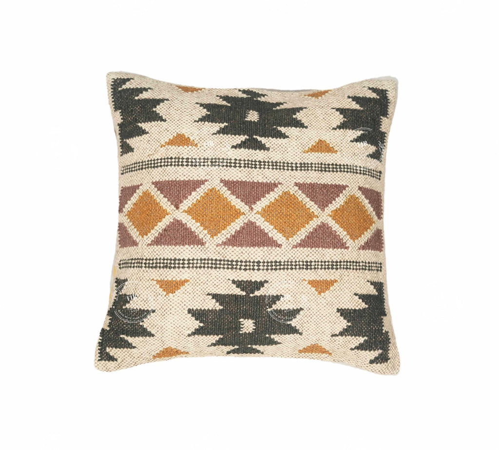 Indian Hand Woven Wool Jute Cushion Cover Set of 4 – 18x18 Inch