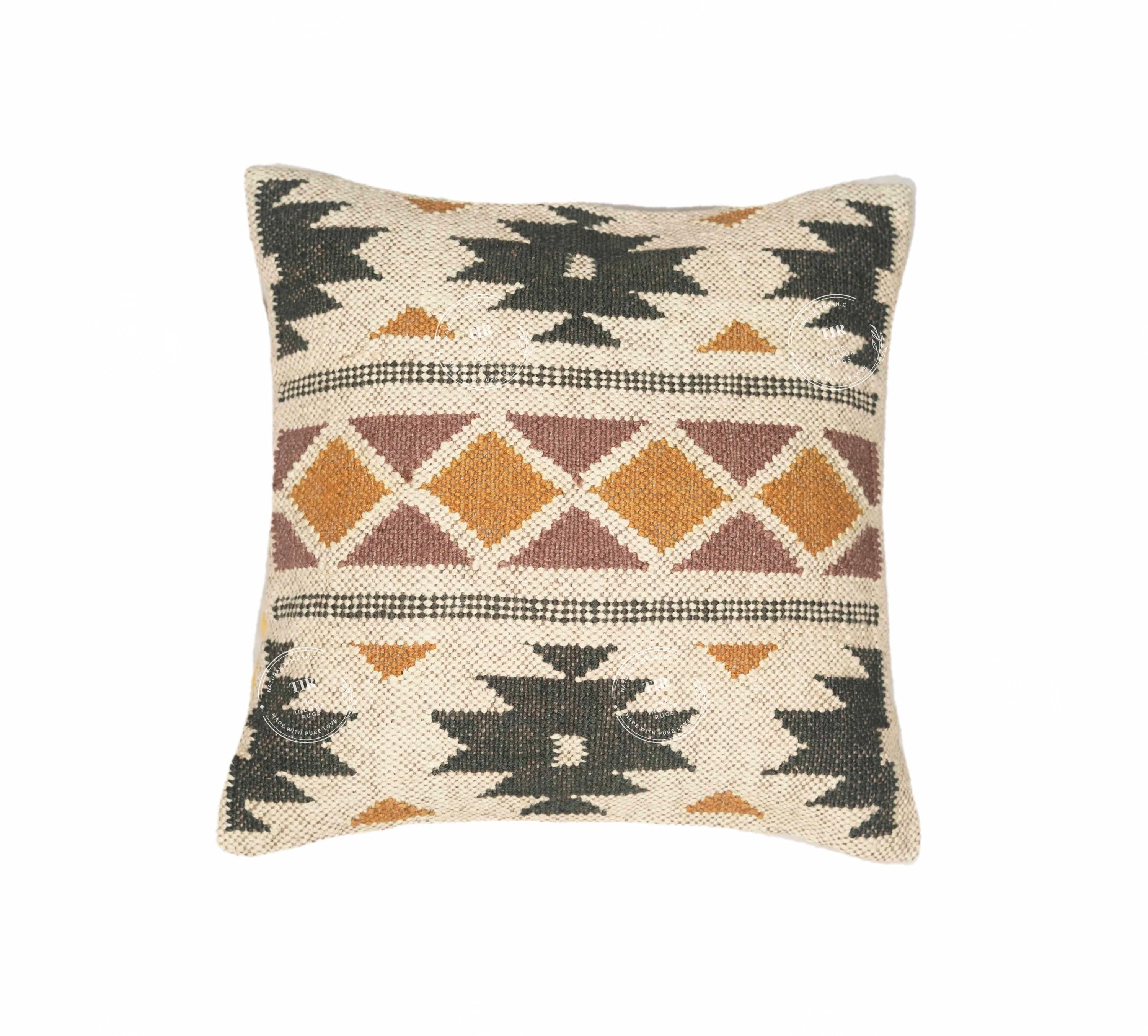 4 Set Of Indian Hand Woven Wool Jute Cushion Cover 18x18 Inch Jute Pillows Ethnic Vintage Throw Pillow Cases Decorative Sham, Sofa Decor Set