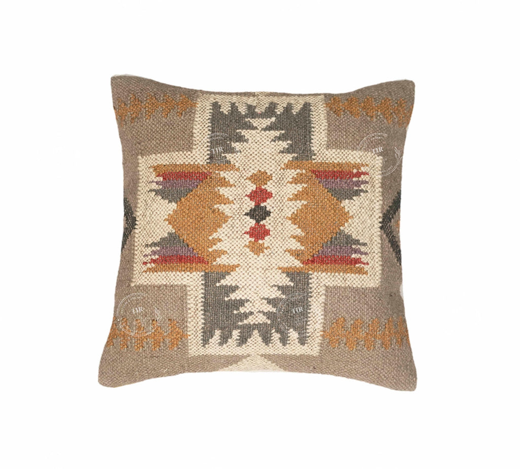 Indian Hand Woven Wool Jute Cushion Cover Set of 4 – 18x18 Inch