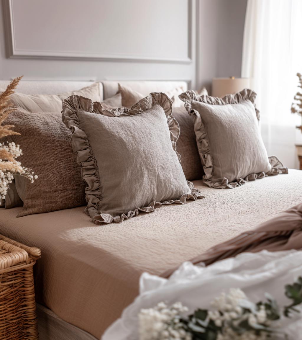 Ruffled linen pillowcase with zipper closure, 18 x 18 inches – view 4