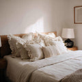 Ruffled linen pillowcase with zipper closure, 18 x 18 inches